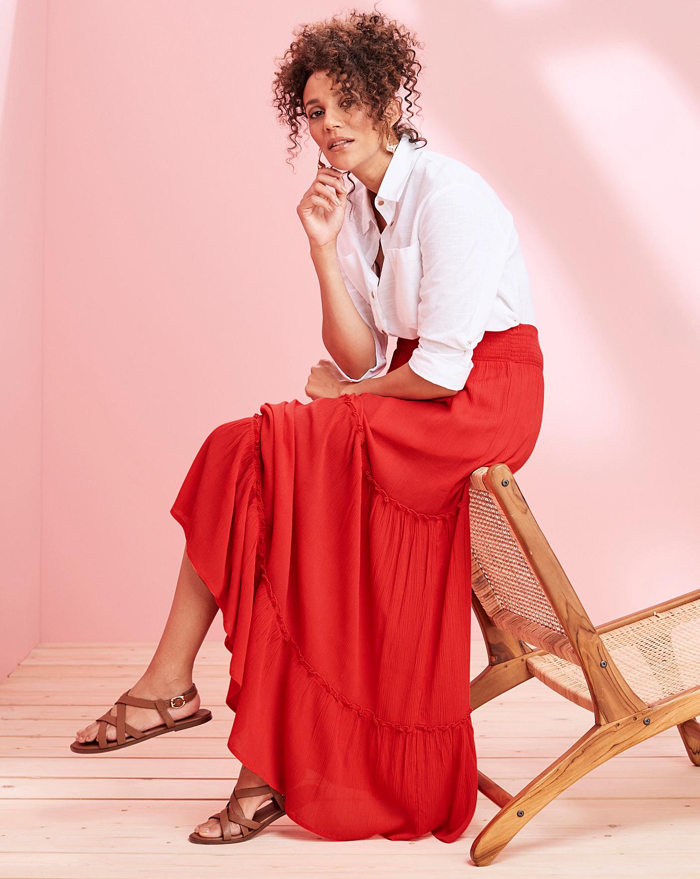 crinkle shirred waist maxi skirt