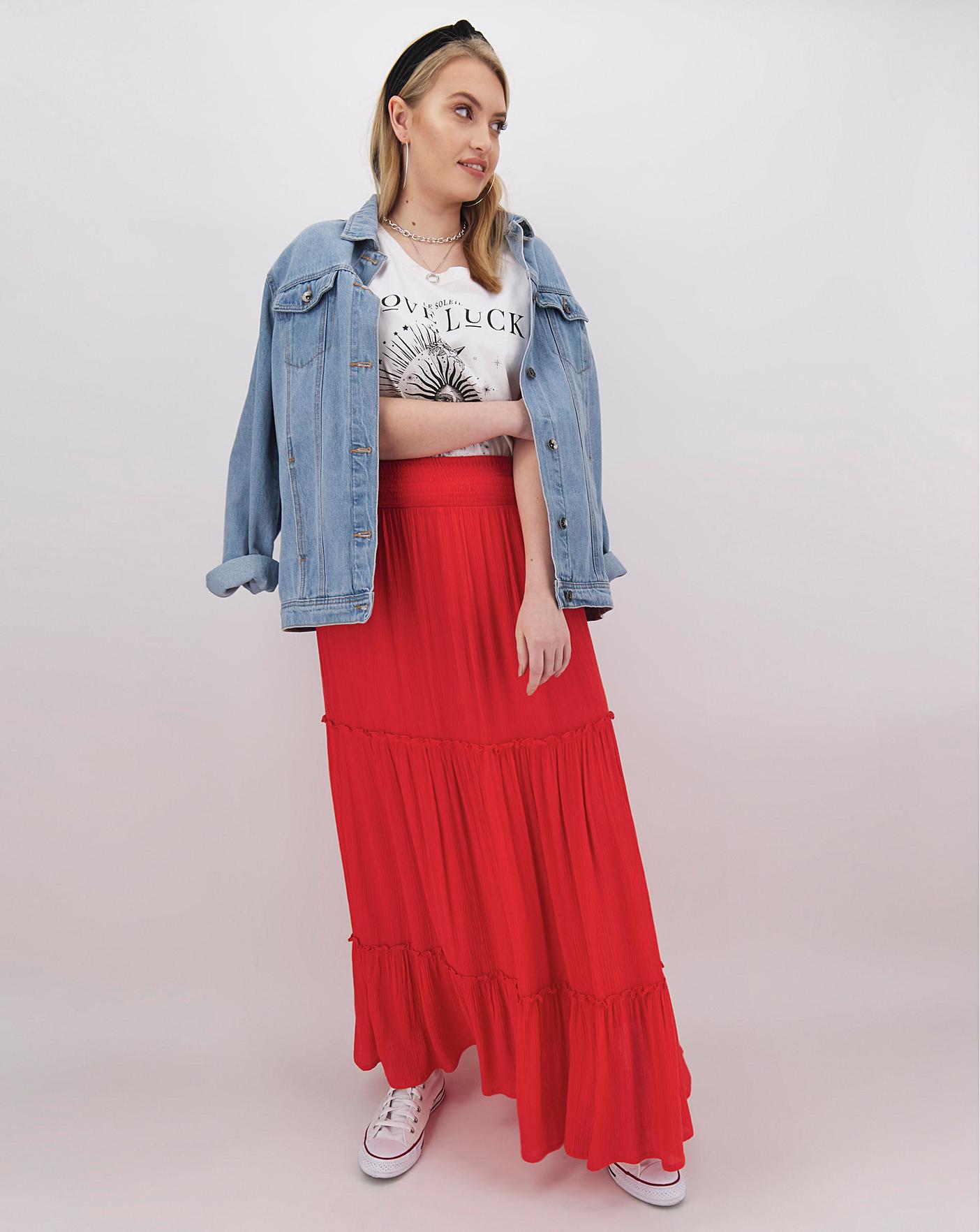 crinkle shirred waist maxi skirt