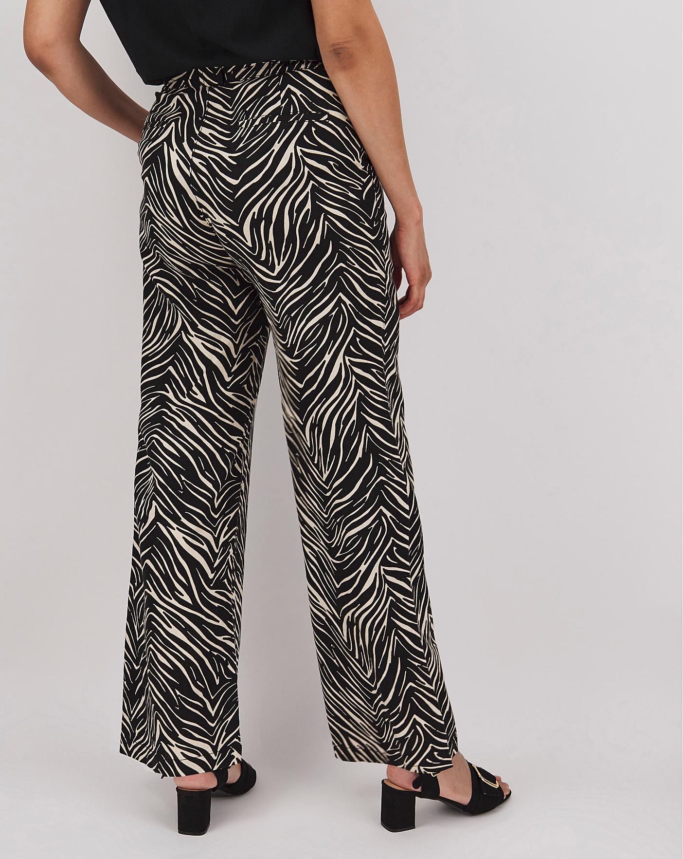 Zebra Print Linen Rich Wide Leg Trousers | Ambrose Wilson