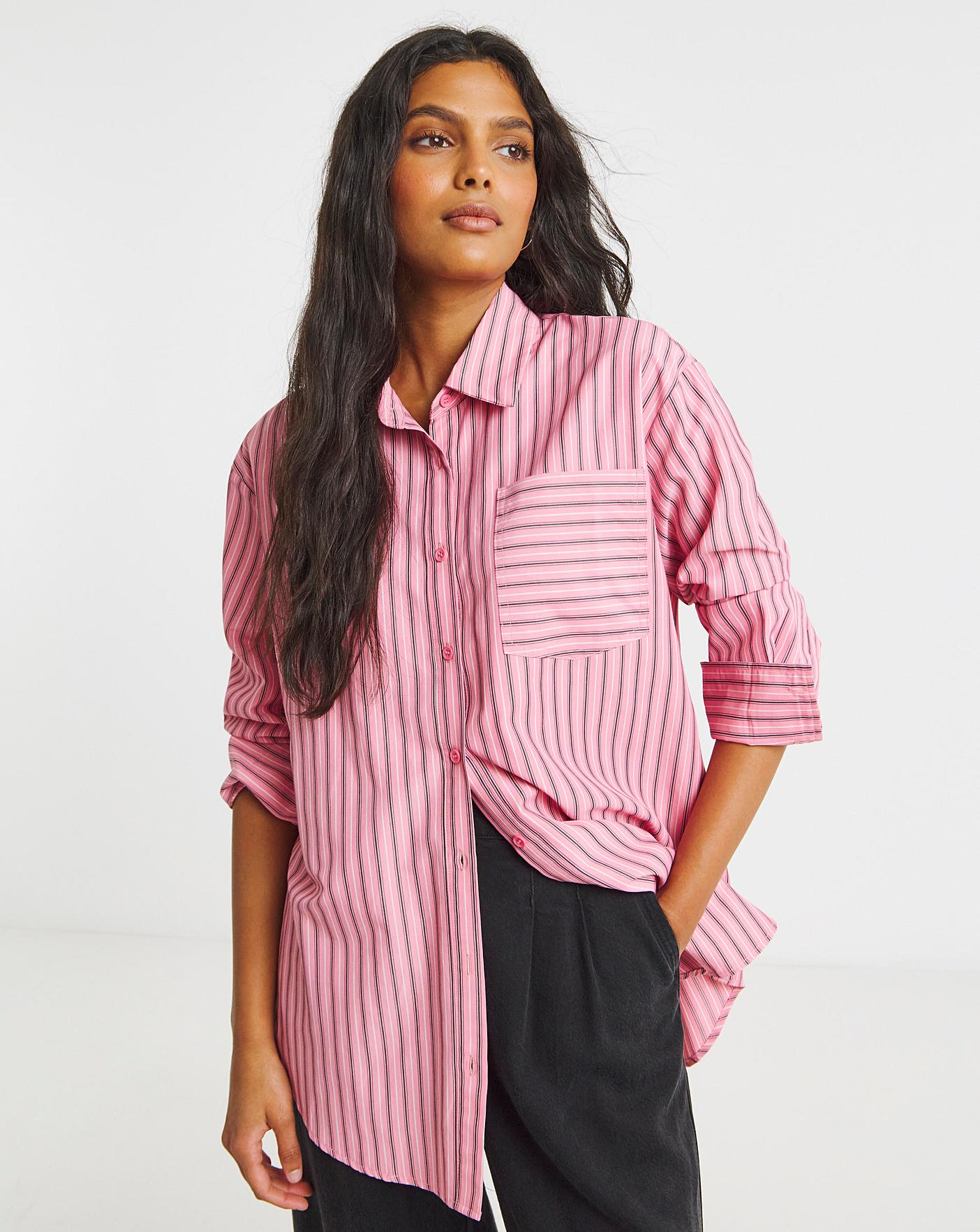 Simply Be Pink Stripe Oversized Shirt | Simply Be