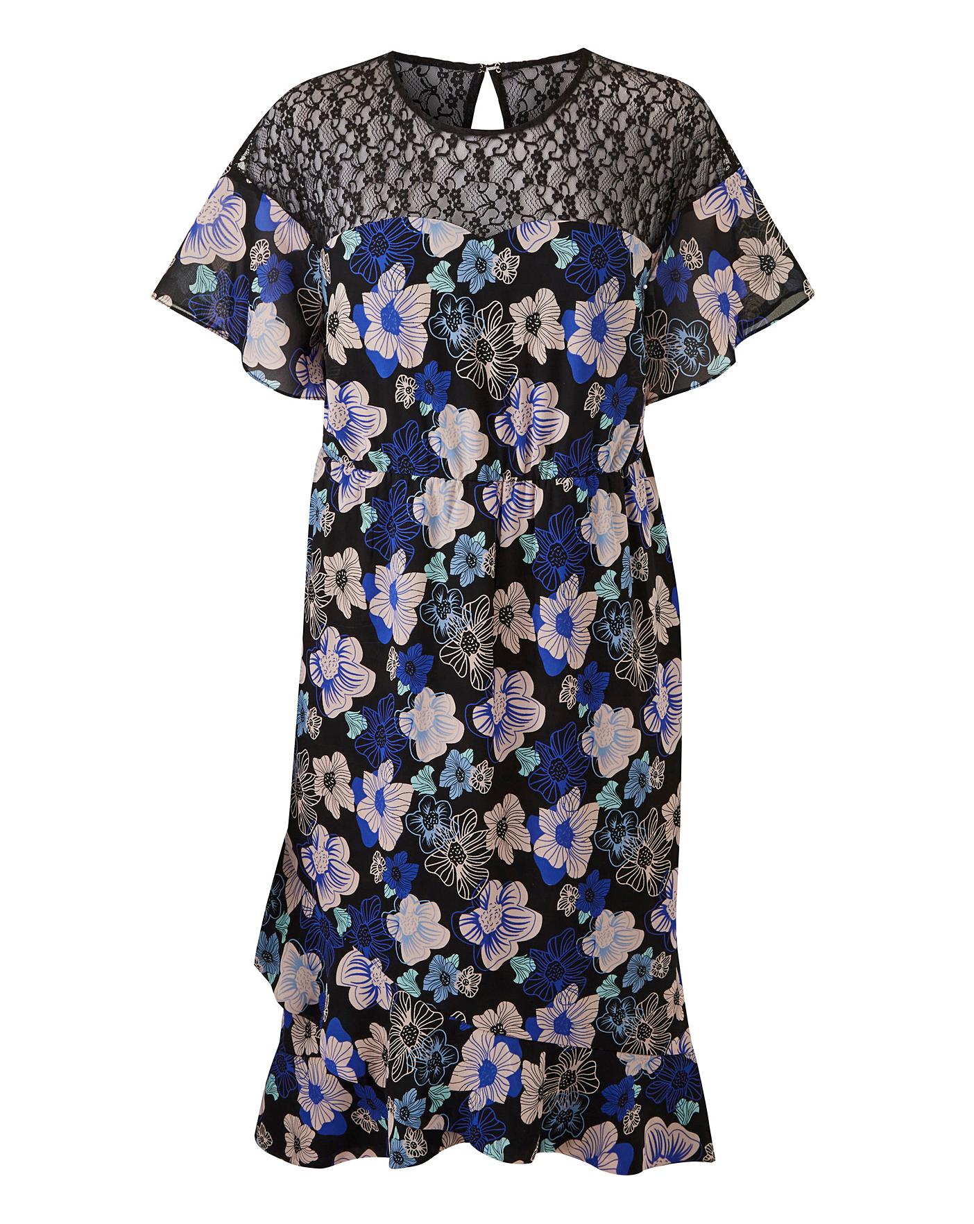 Lovedrobe Floral Print Lace Midi Dress | J D Williams