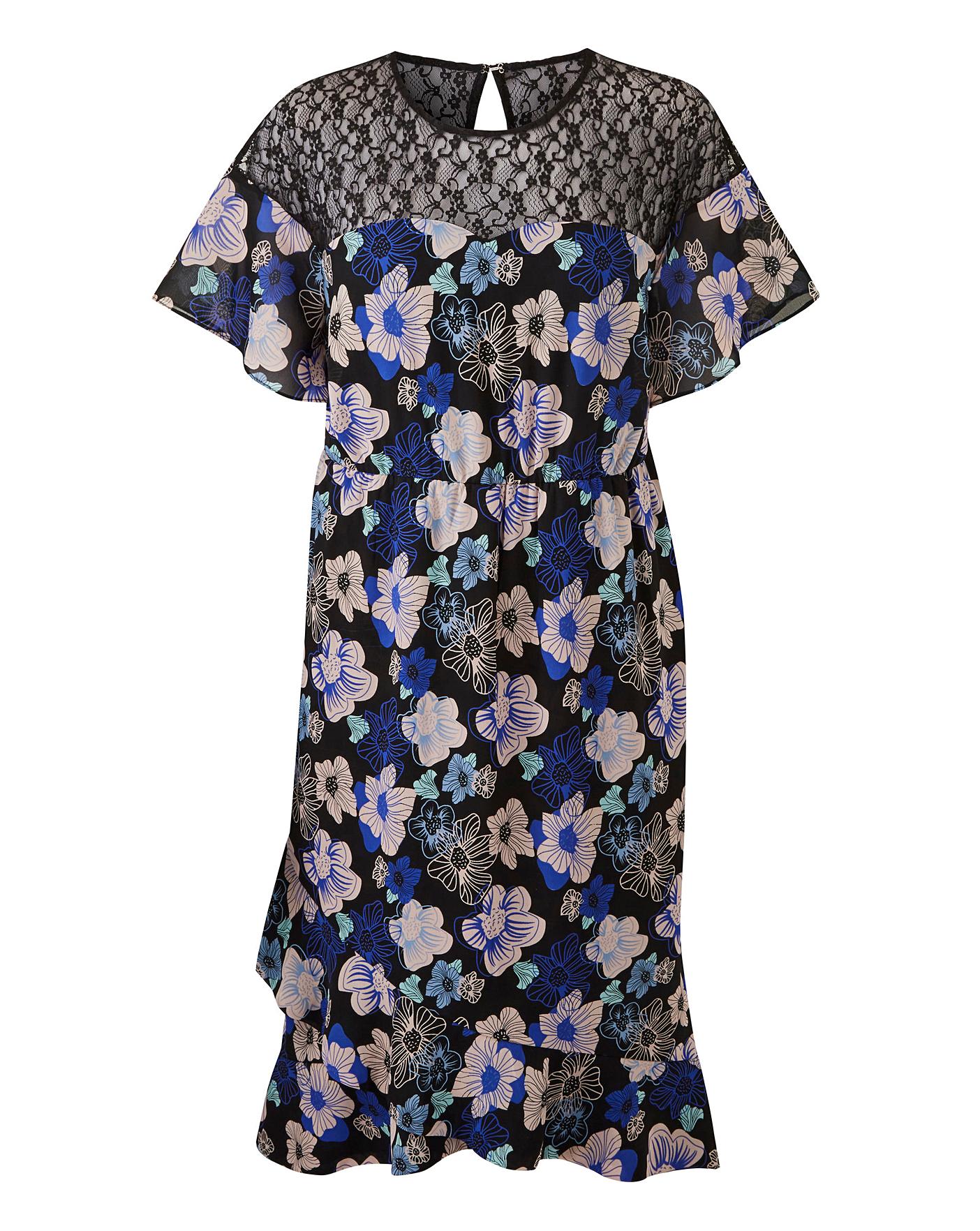 Lovedrobe Floral Print Lace Midi Dress J D Williams