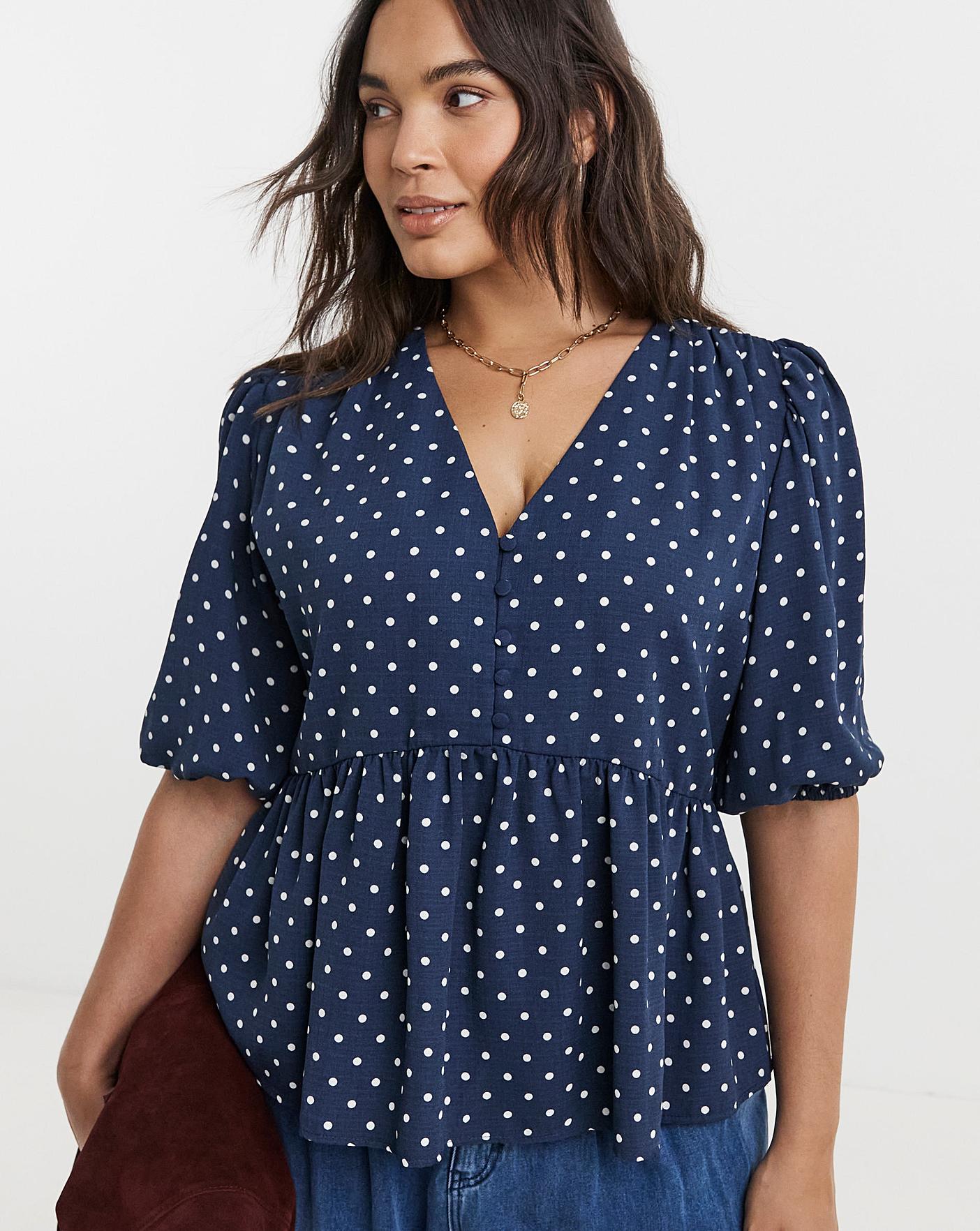 Clore 2way Collar Peplum Blouse【Navy】 Button Through Peplum Blouse | Oxendales