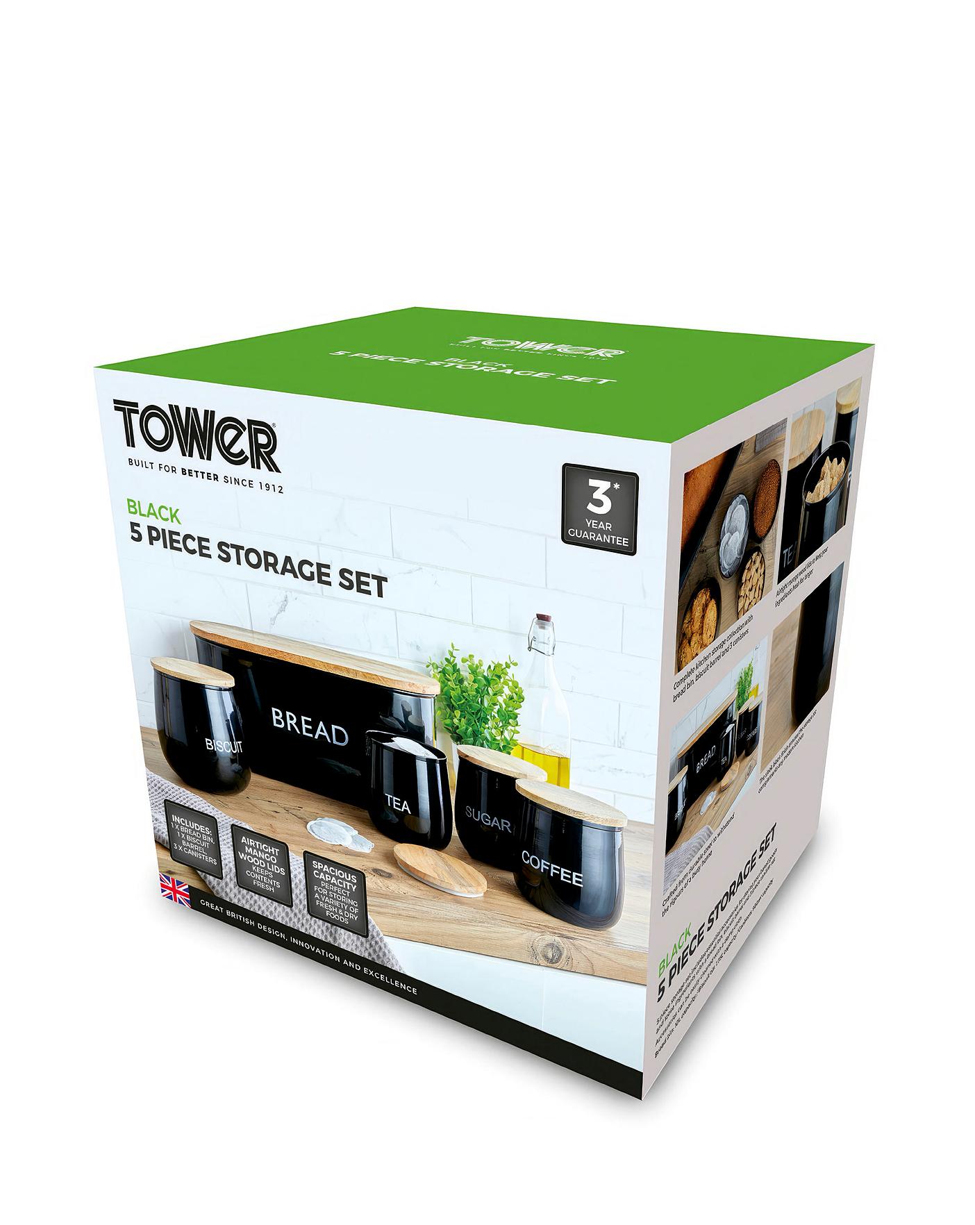 Tower 5 Piece Storage Set Black Home Essentials