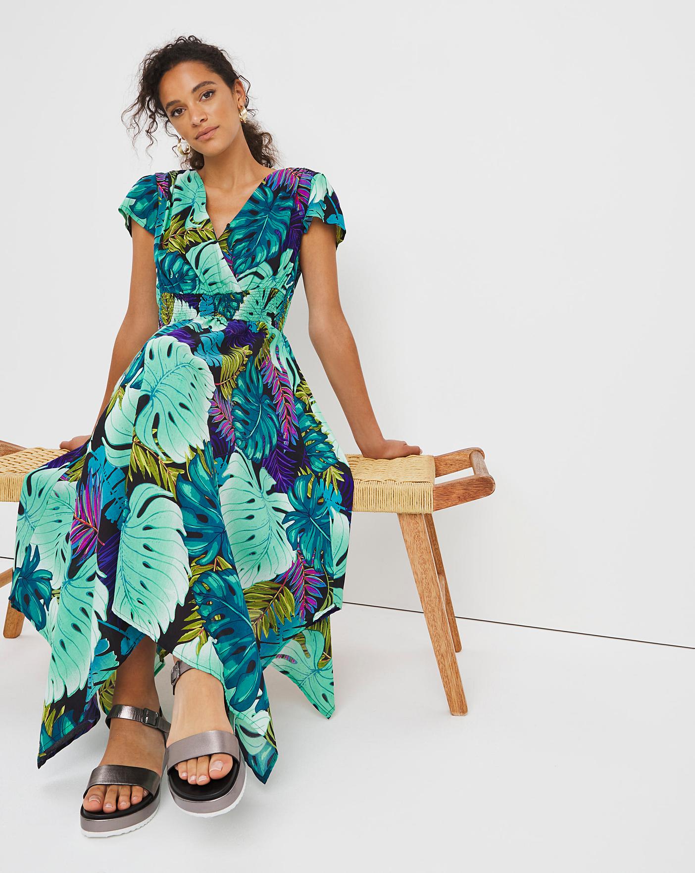 tropical print wrap dress