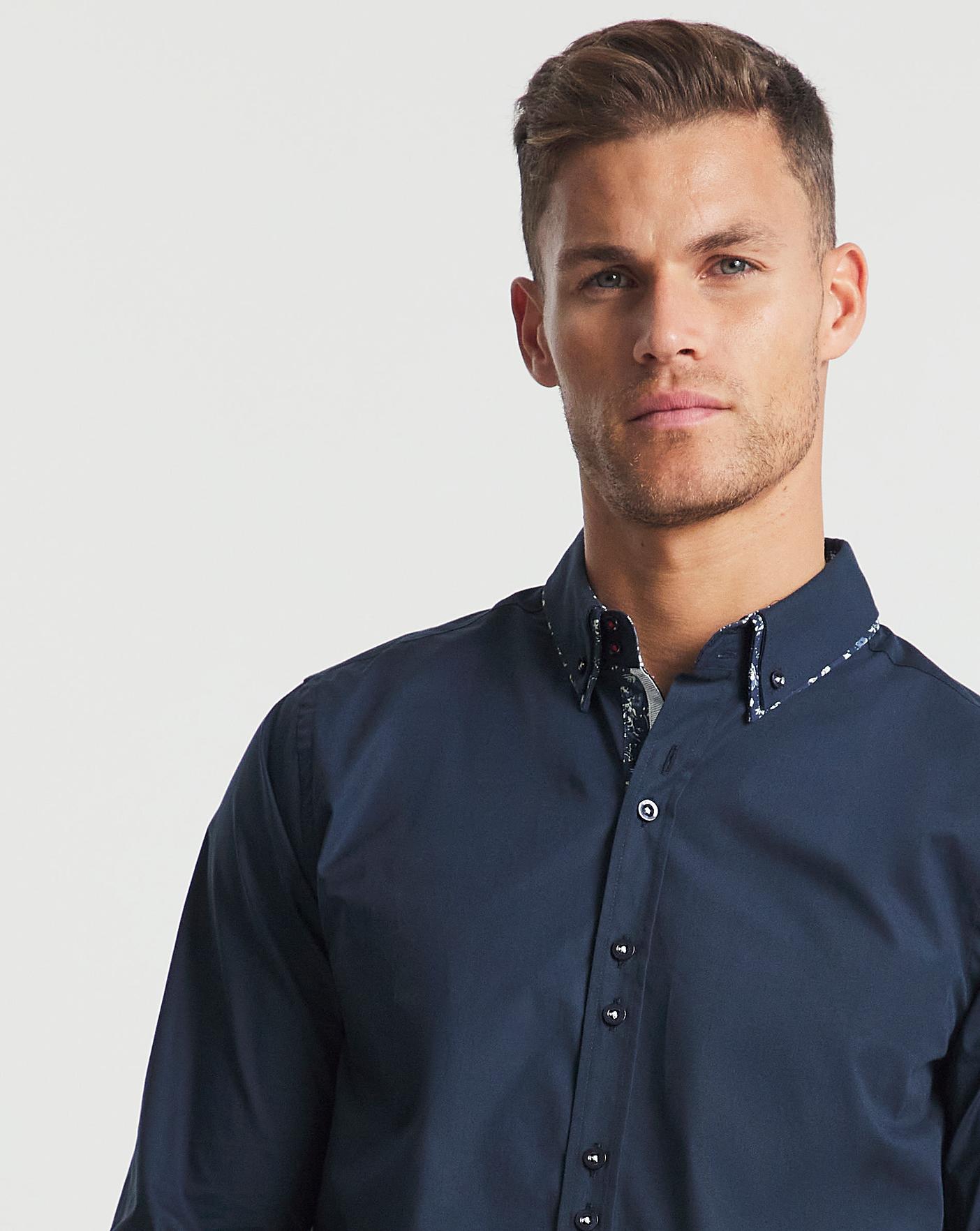 Joe Browns Navy Double Collar Shirt Long | Fashion World