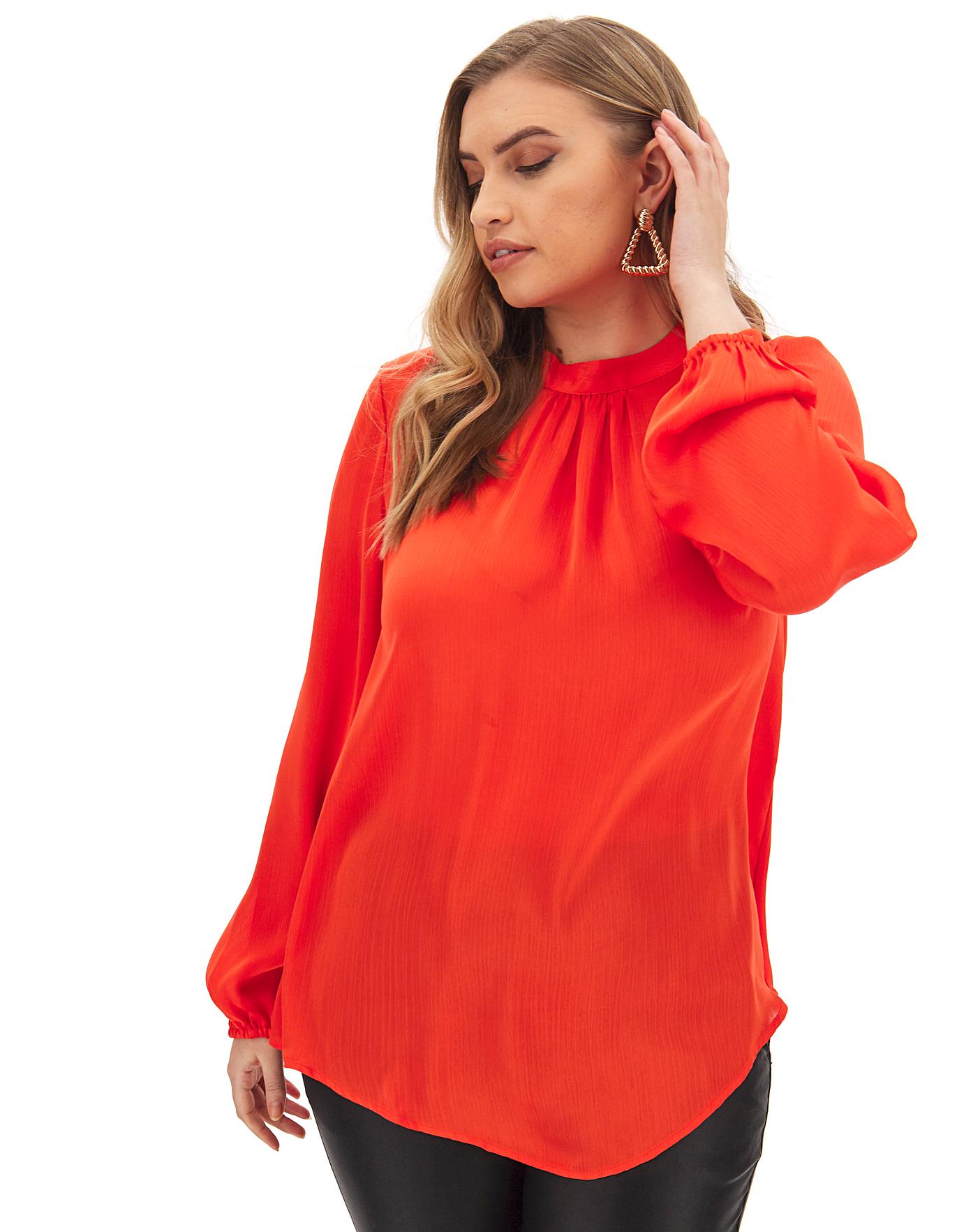 Red Satin High Neck Blouse | Simply Be