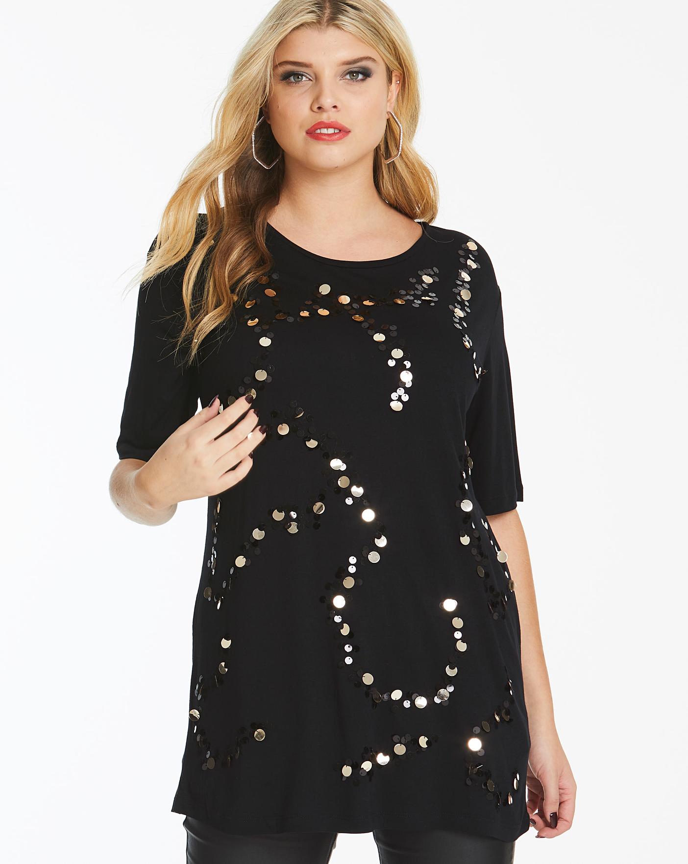 Black Large Sequin Top | Simply Be