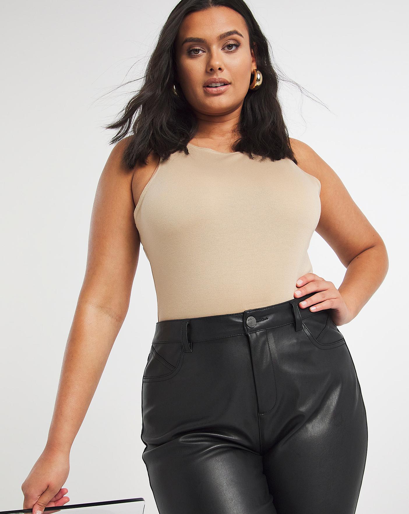 PU High Waist Straight Leg Trousers 