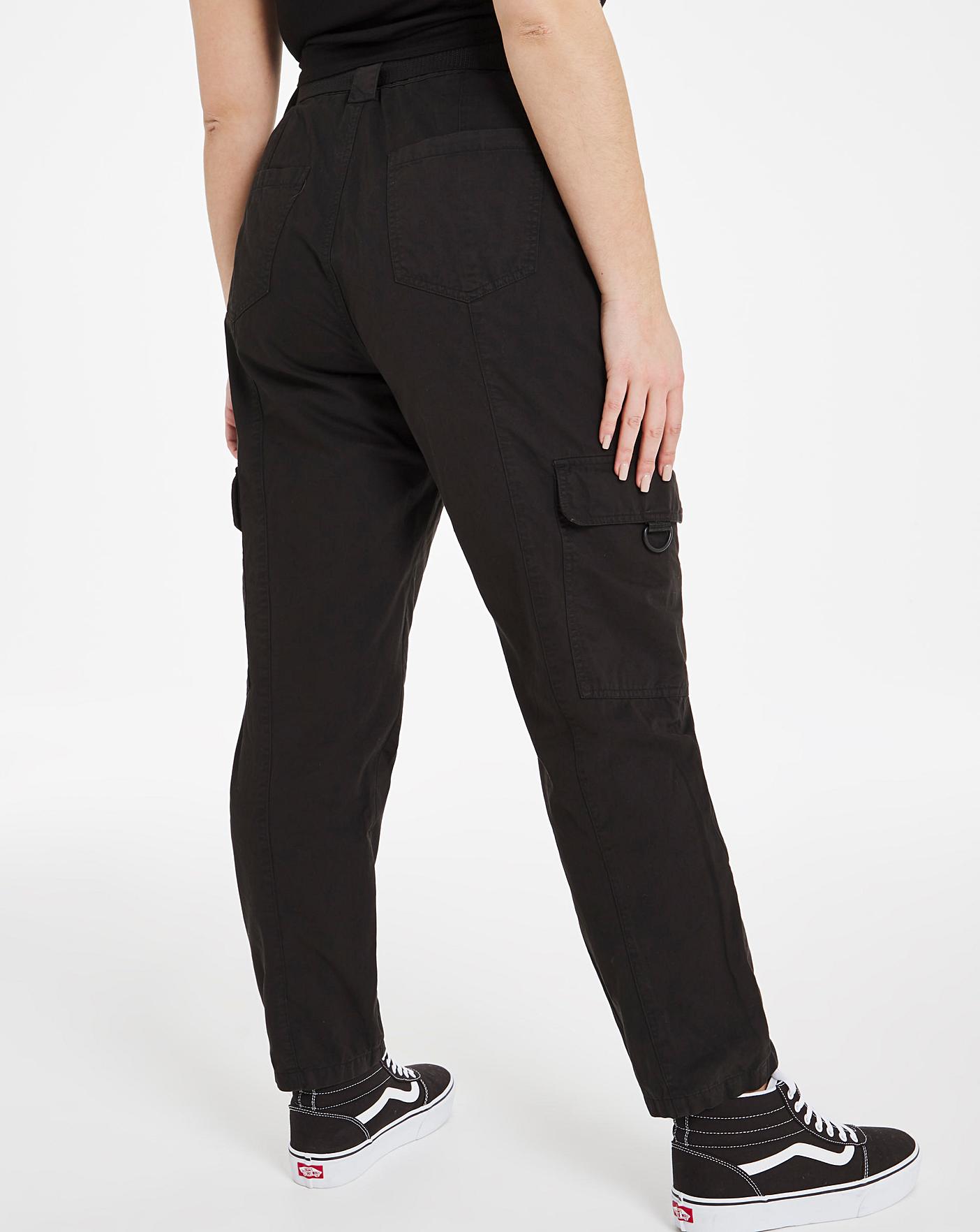 Black Belted Cargo Trousers Simply Be