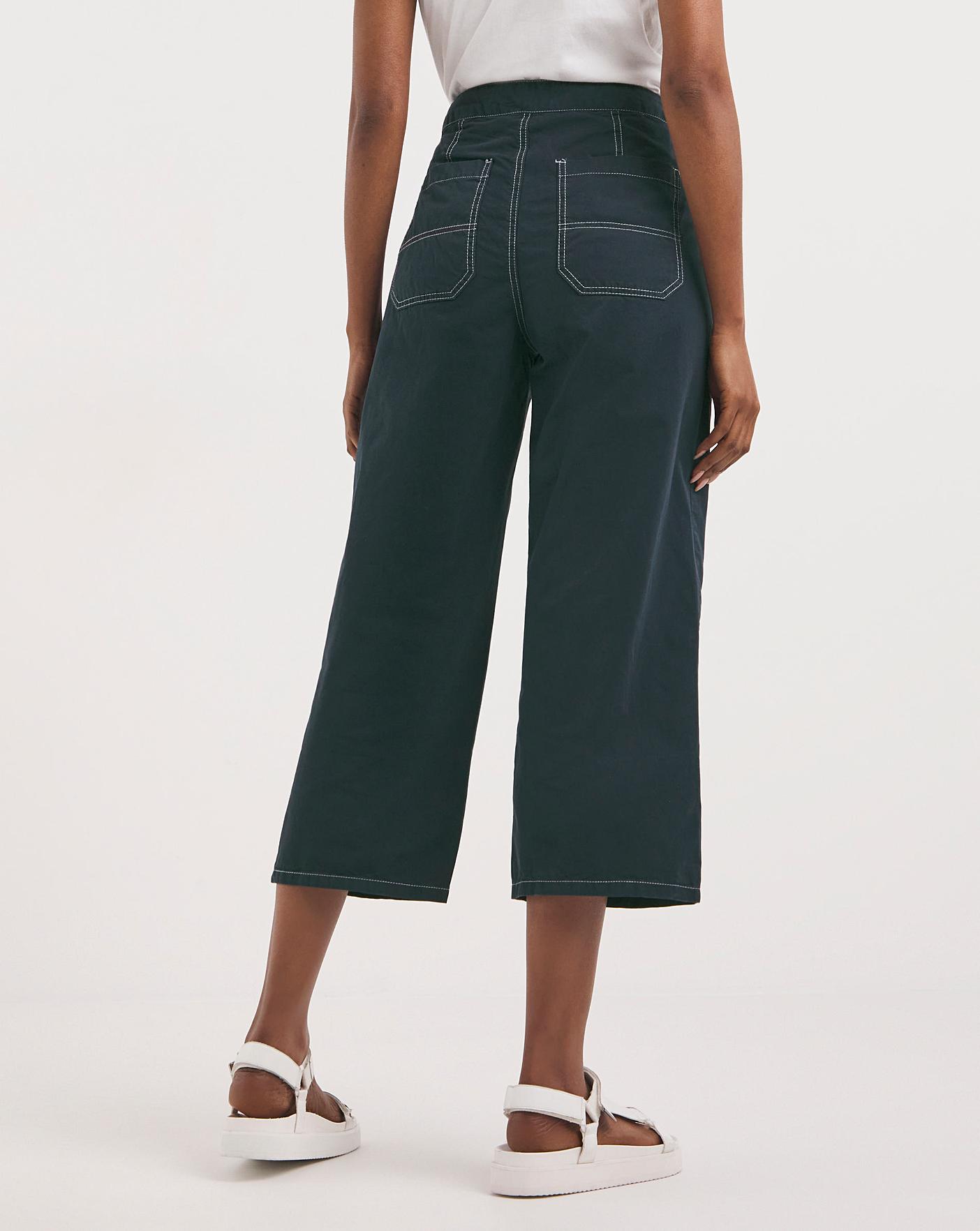 Navy Wide Leg Crop Trousers | Marisota