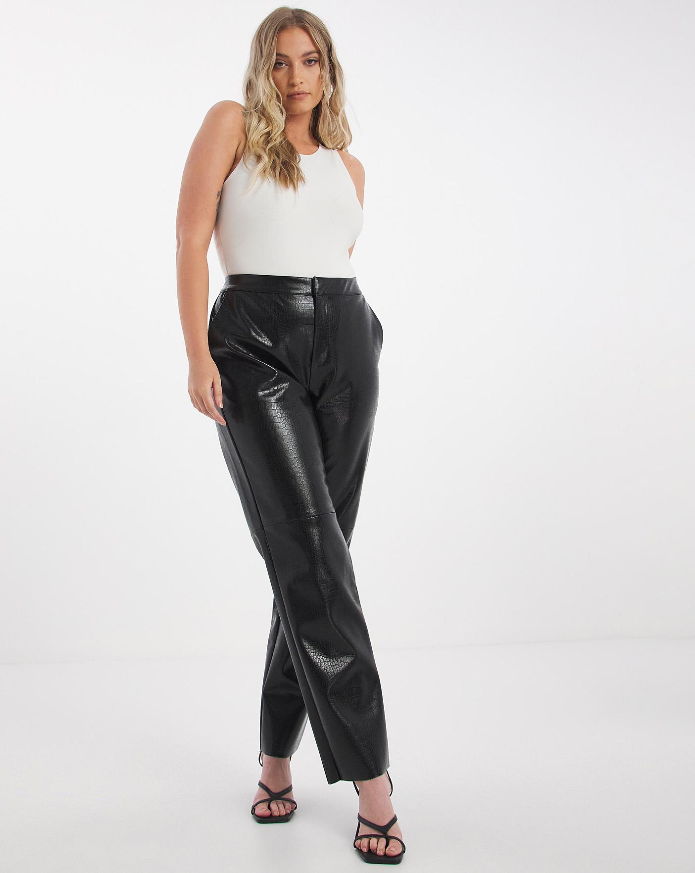 Croc Faux Leather Straight Leg Trousers 