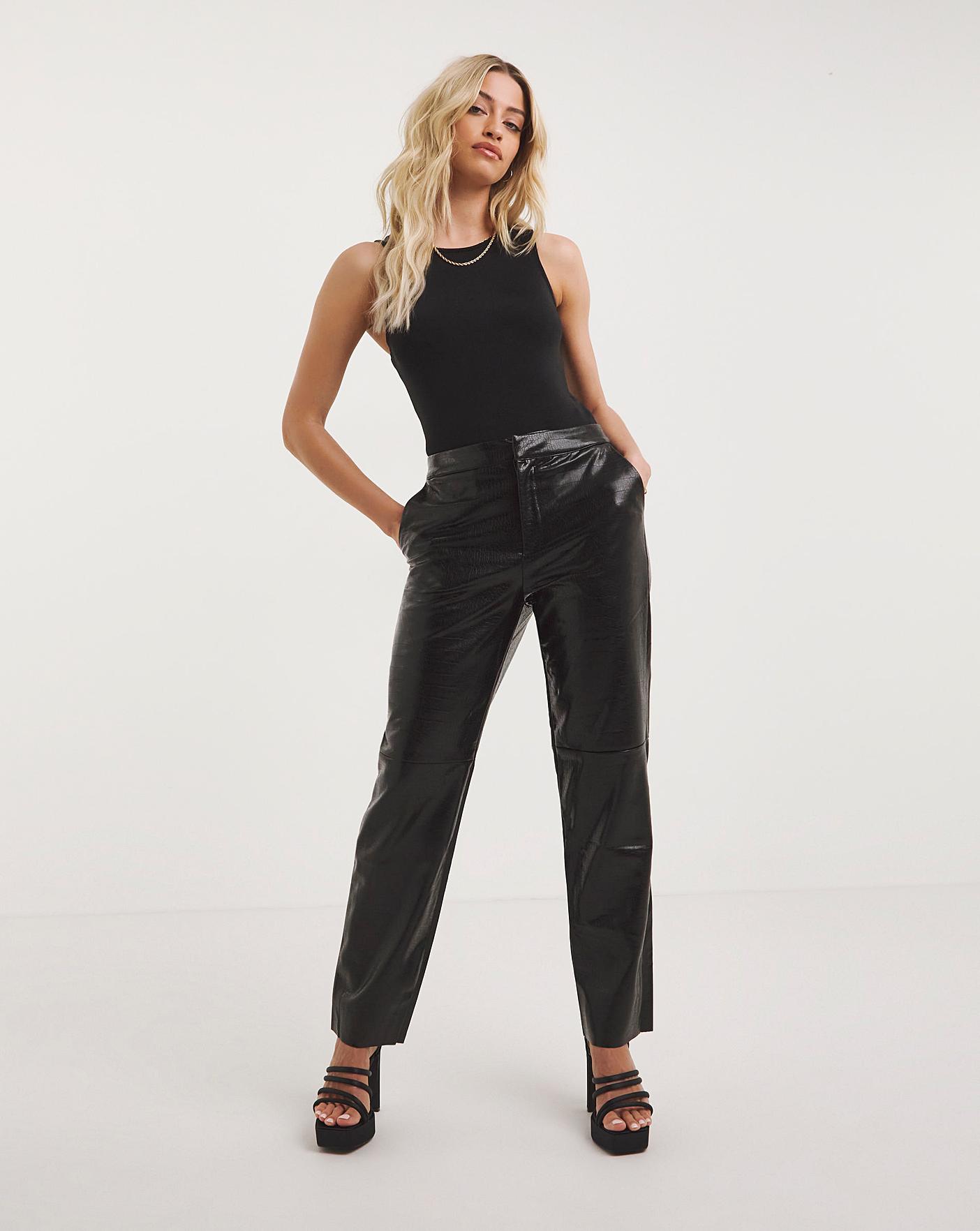 Collusion Faux Leather 90's Fit Flared Trousers in Brown | Lyst UK