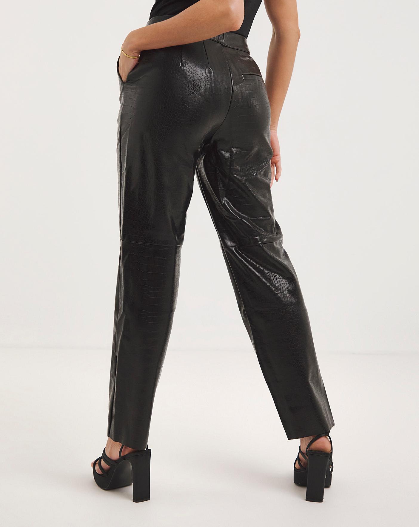 ASOS Faux Leather Straight Leg Trousers in Black | Lyst