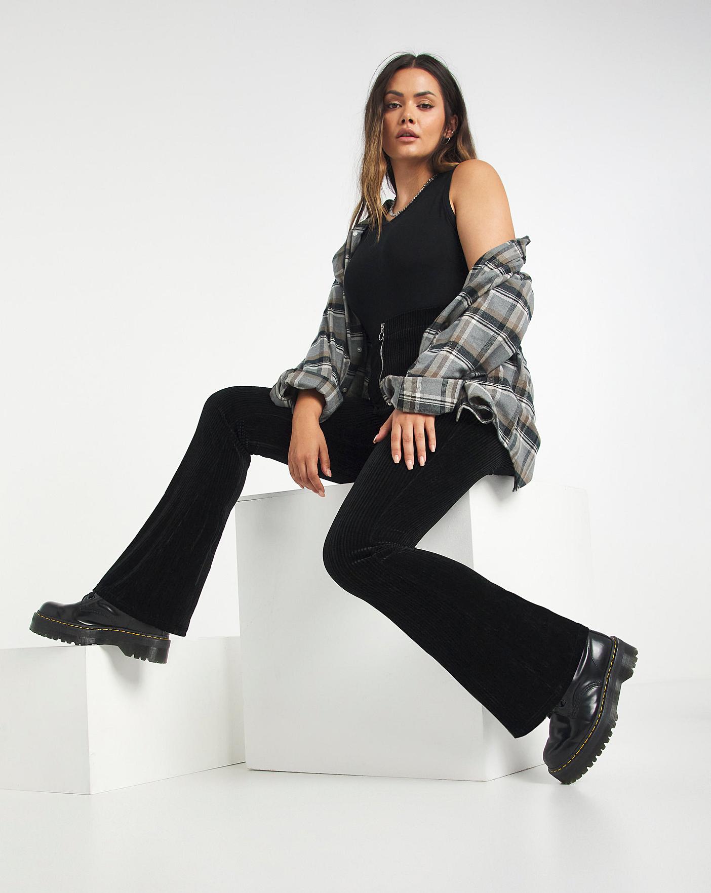 Zip Pull Jersey Cord Flare Trousers 