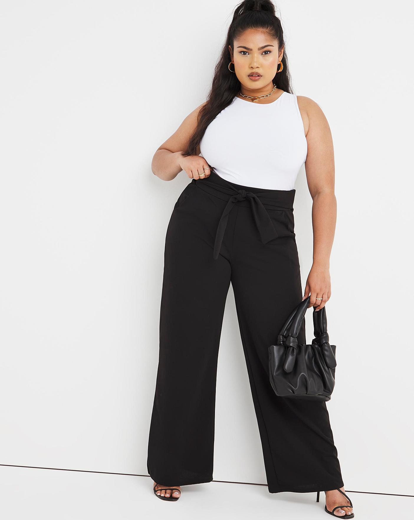 V by Very Curve Tie Waist Tapered Trouser  Black  verycouk