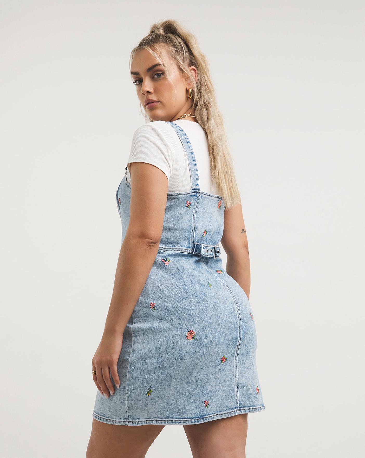 Floral Embroidered Dungaree Dress
