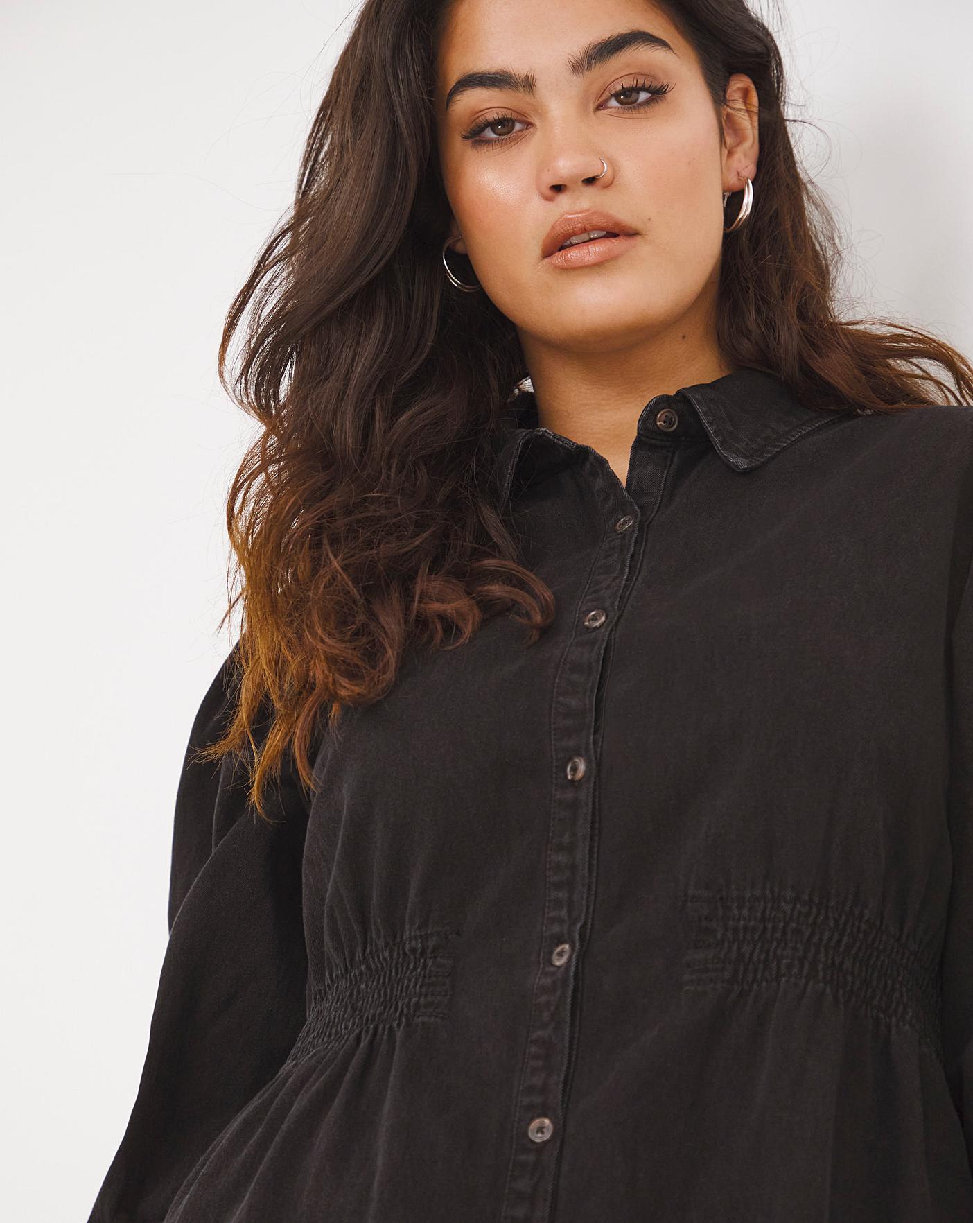 Black Denim Smock Shirt Dress Fashion World