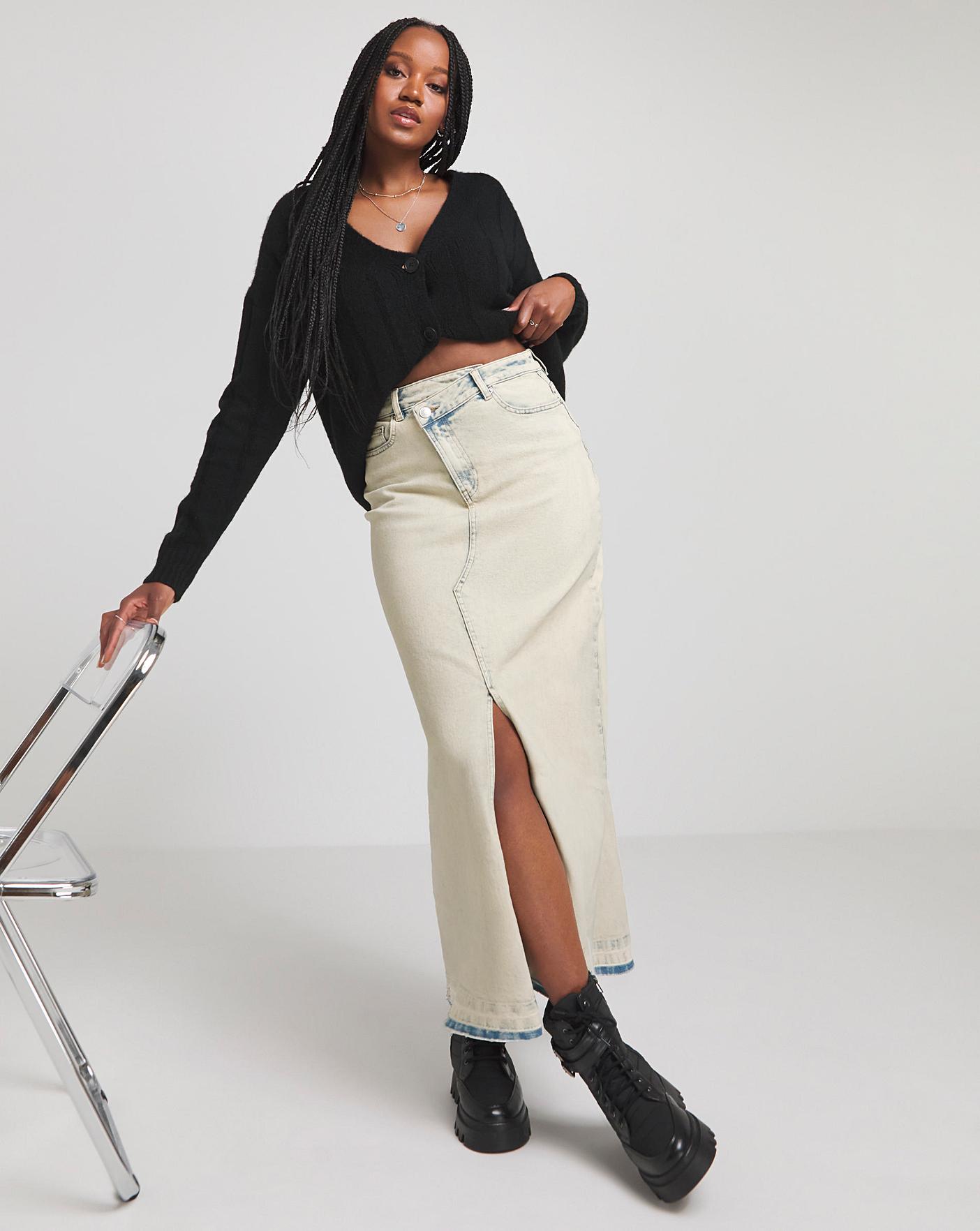 Asymmetric button down clearance skirt