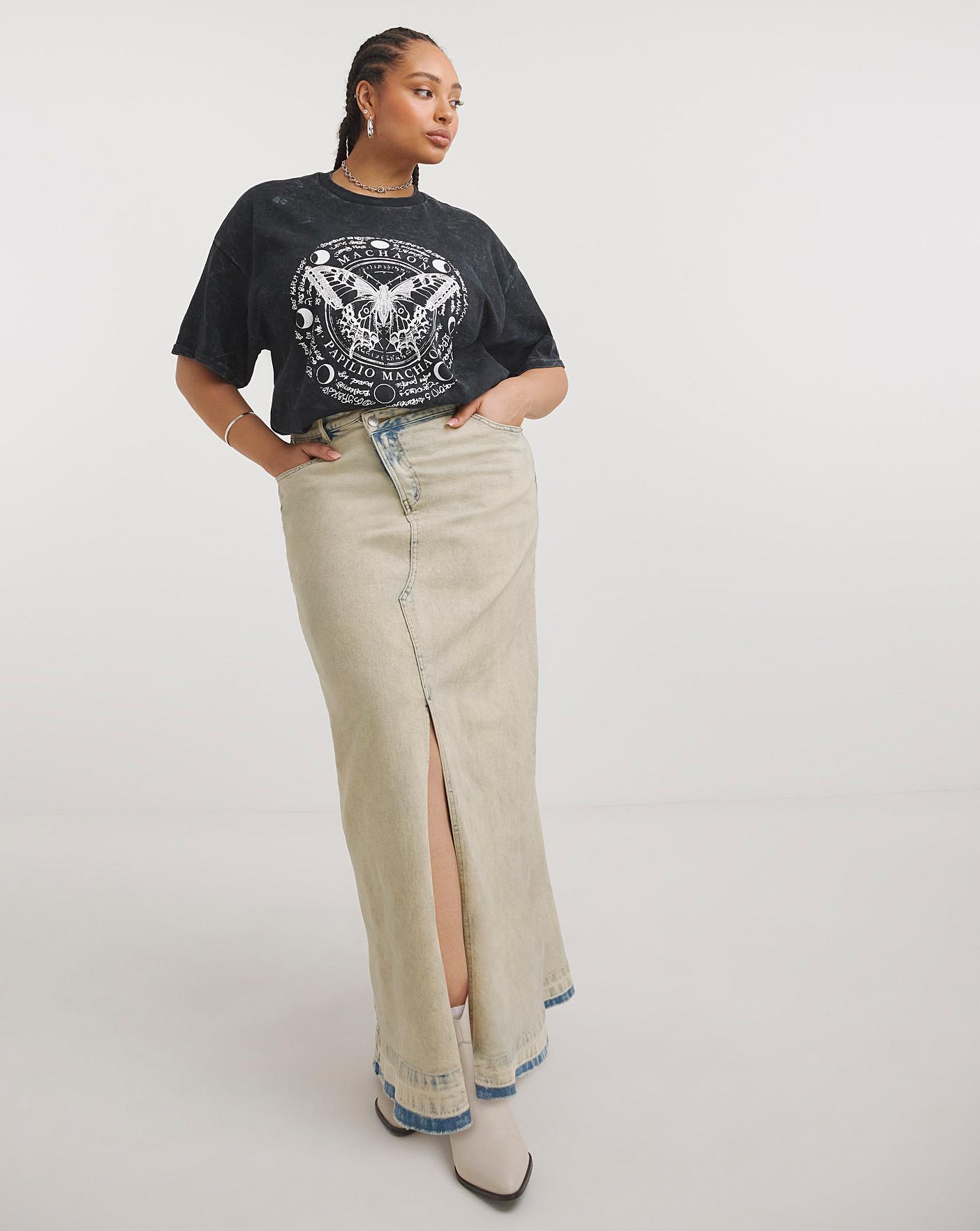 Vintage Wash Let Down Hem Maxi Skirt | Fashion World