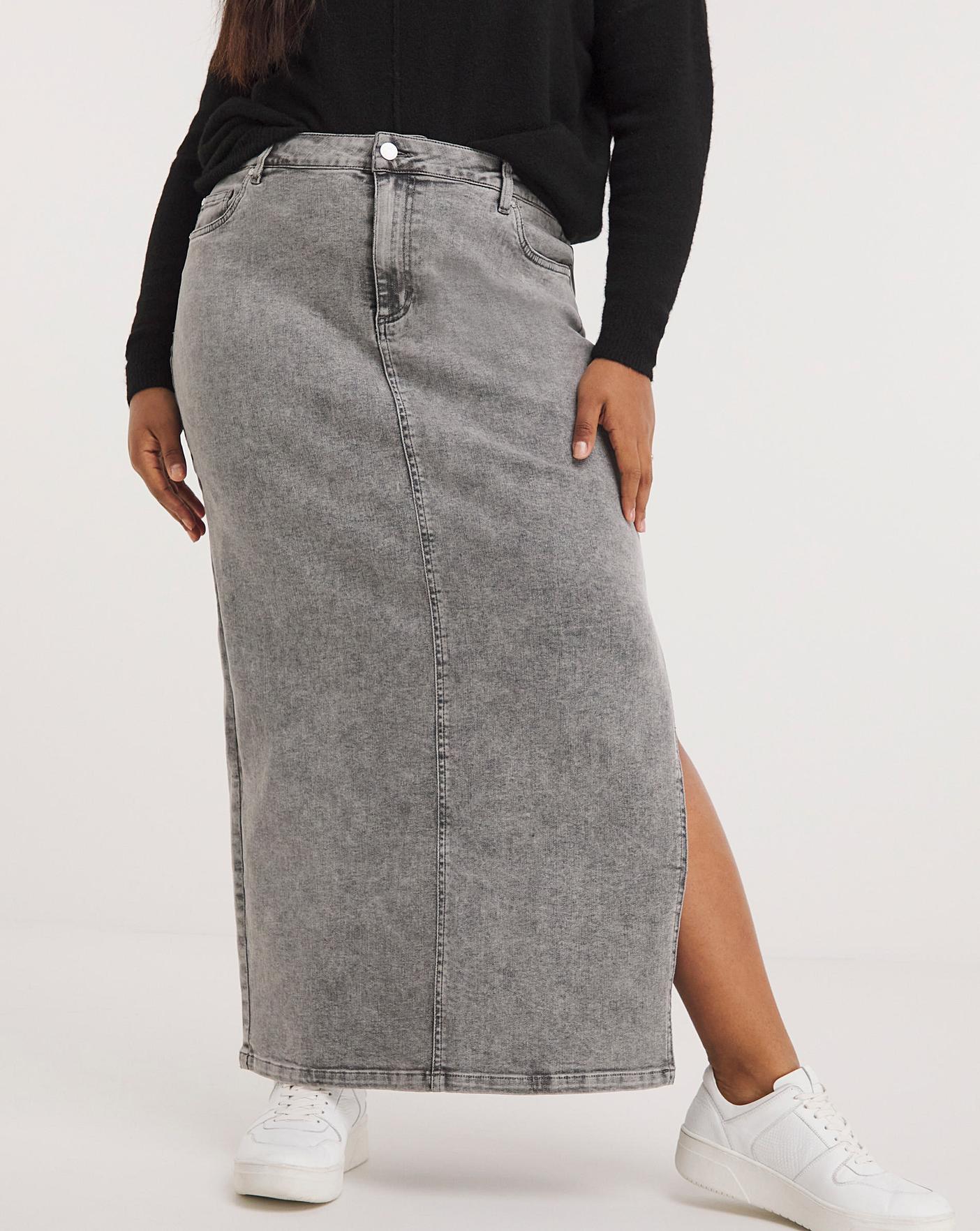 Grey Side Split Maxi Skirt Fashion World