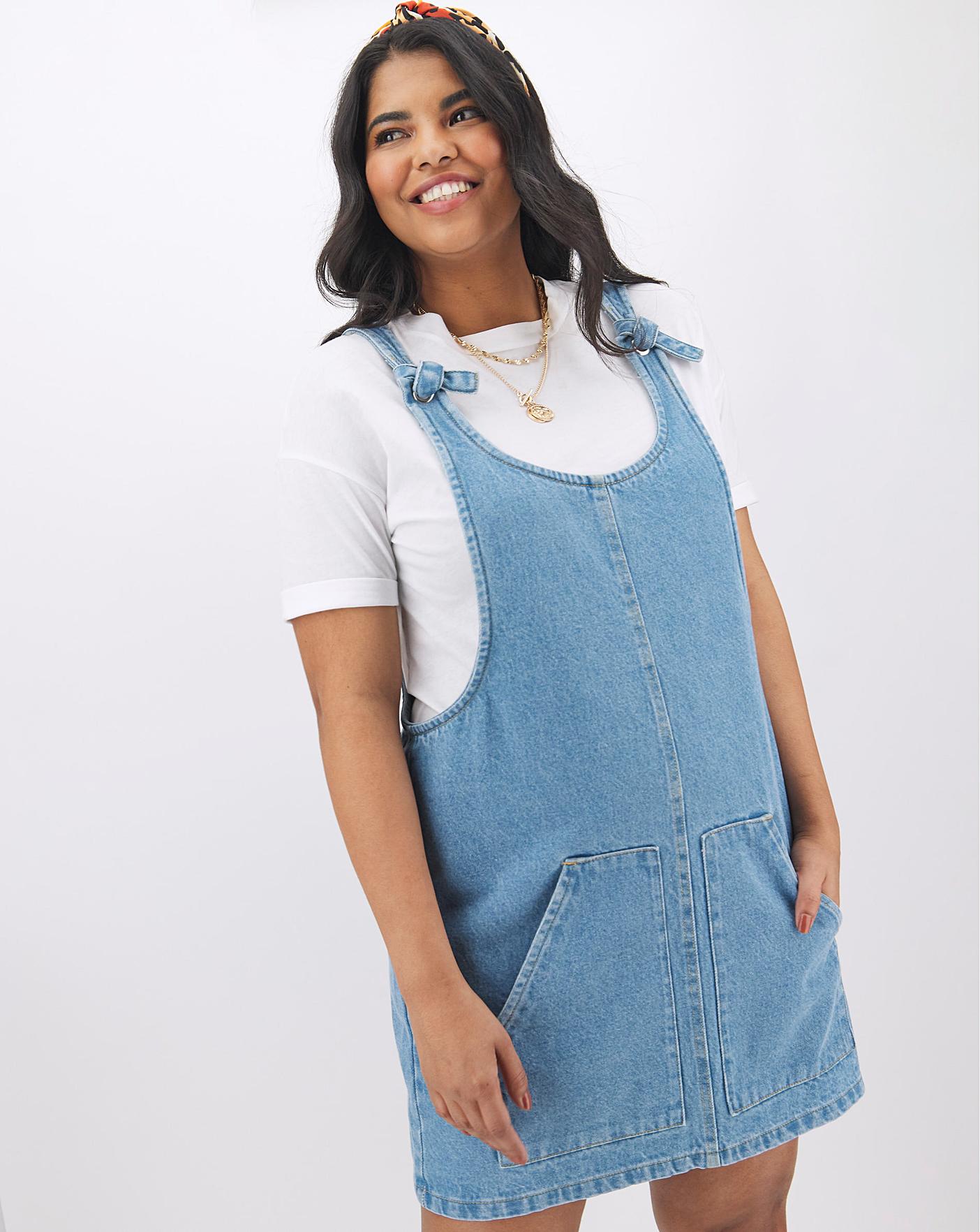 plus size denim pinafore dress uk