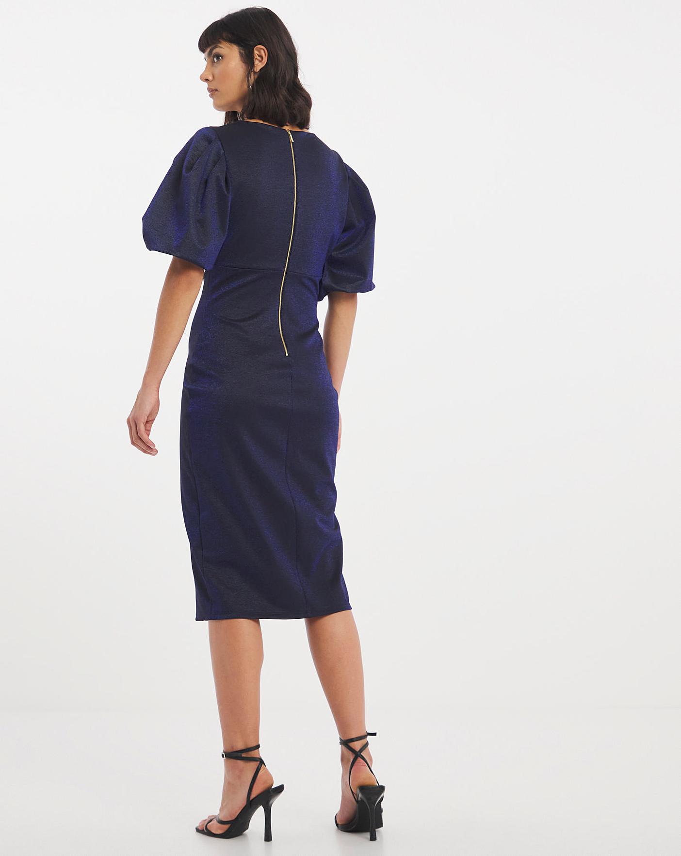 Volume Sleeve Glitter Bodycon Dress J D Williams