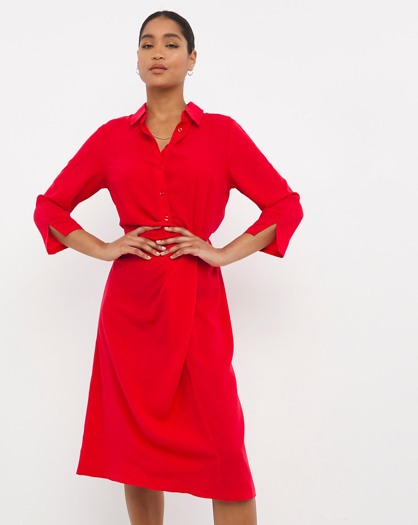 Red Gathered Shirt Dress | J D Williams