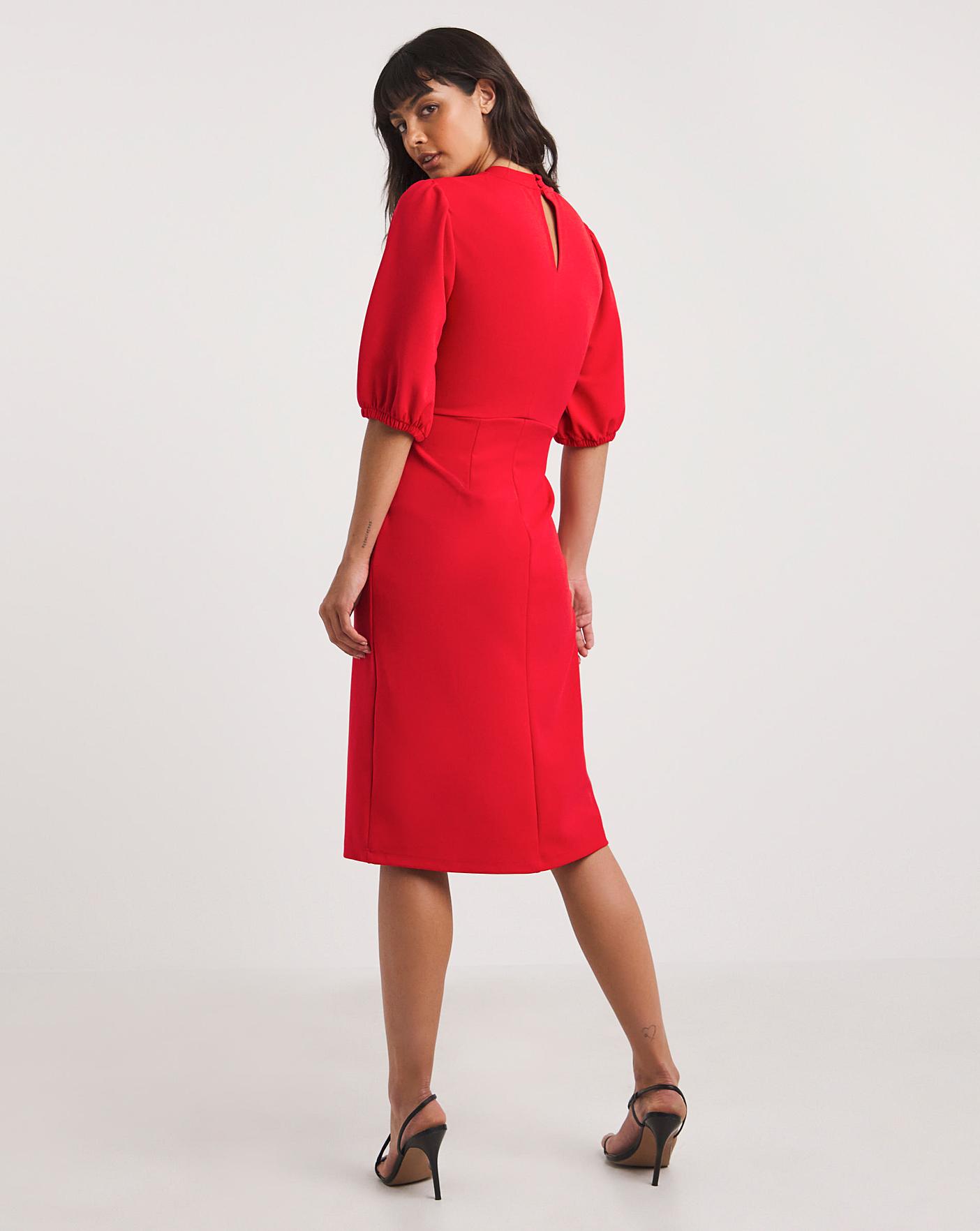 Red Twist Neck Scuba Dress | J D Williams