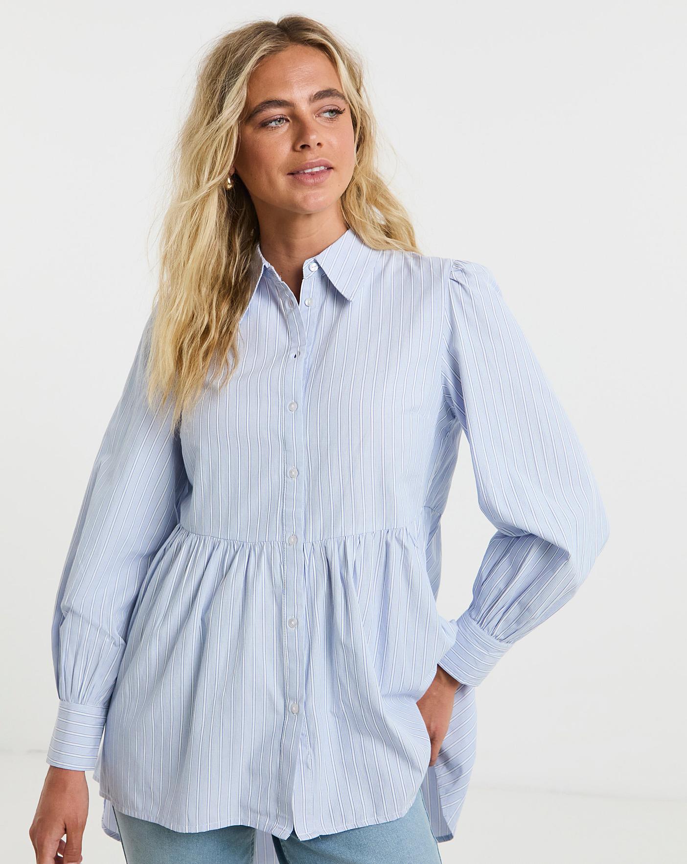 Blue Dip Back Longline Peplum Shirt Simply Be