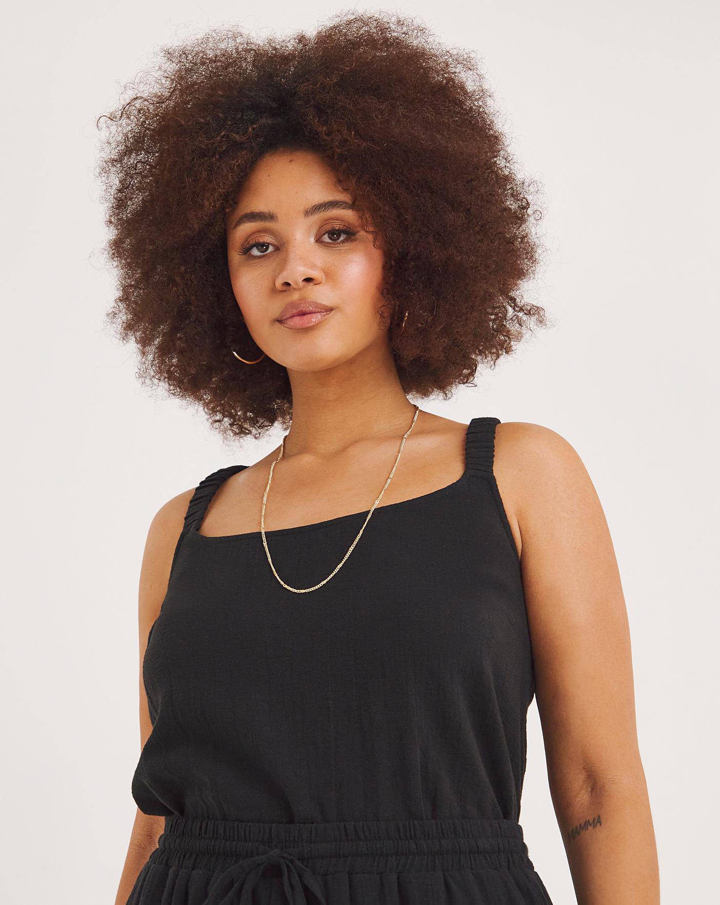 Black Lightweight Woven Scoop Neck Cami Top