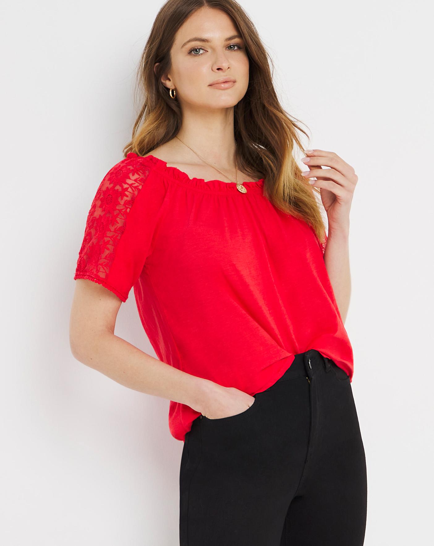 Julipa Gypsy Top with Lace Sleeve Insert | J D Williams