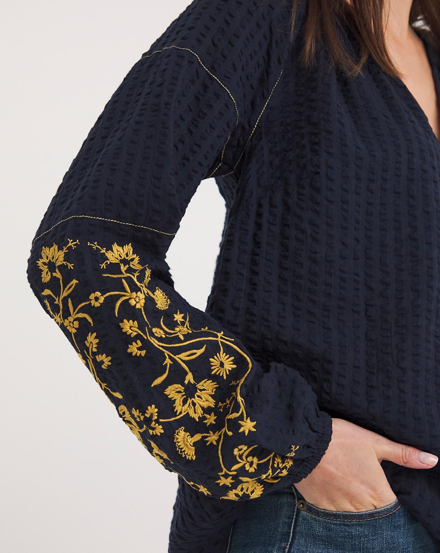 Navy Blue Embroidered Blouse