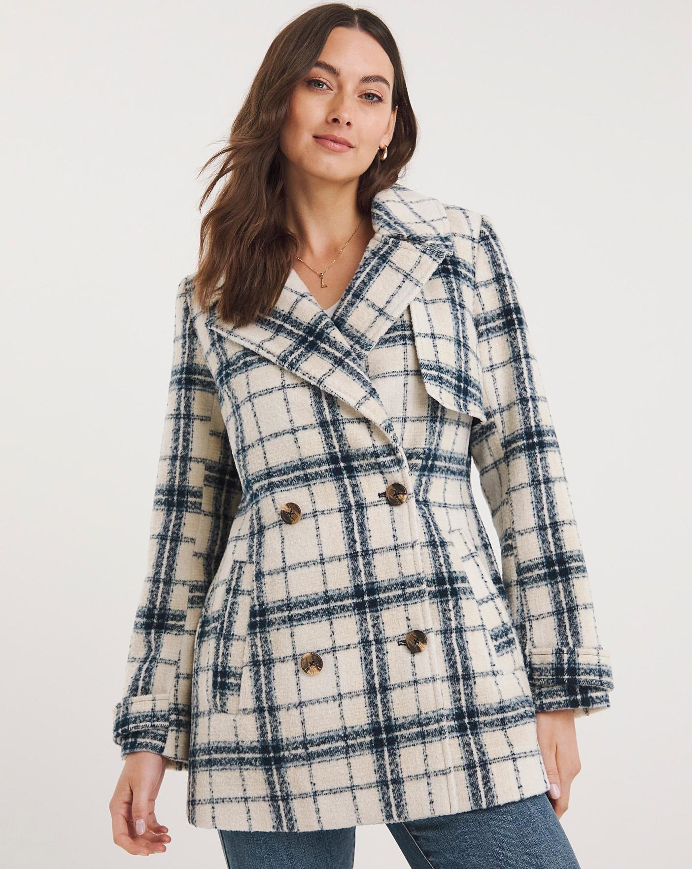 Blue check coat outlet womens