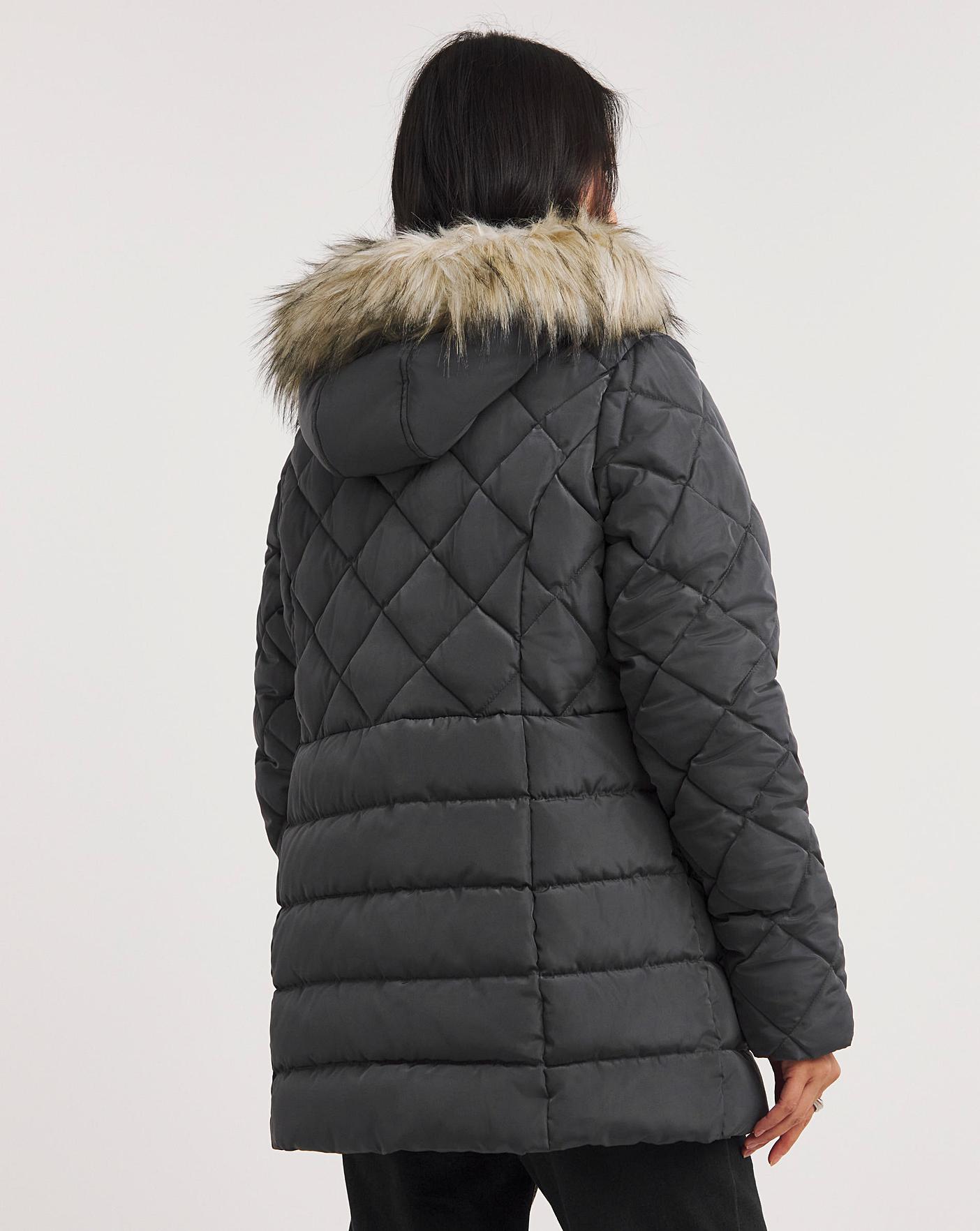 Julipa Mixed Quilt Fur Trim Padded Coat | J D Williams