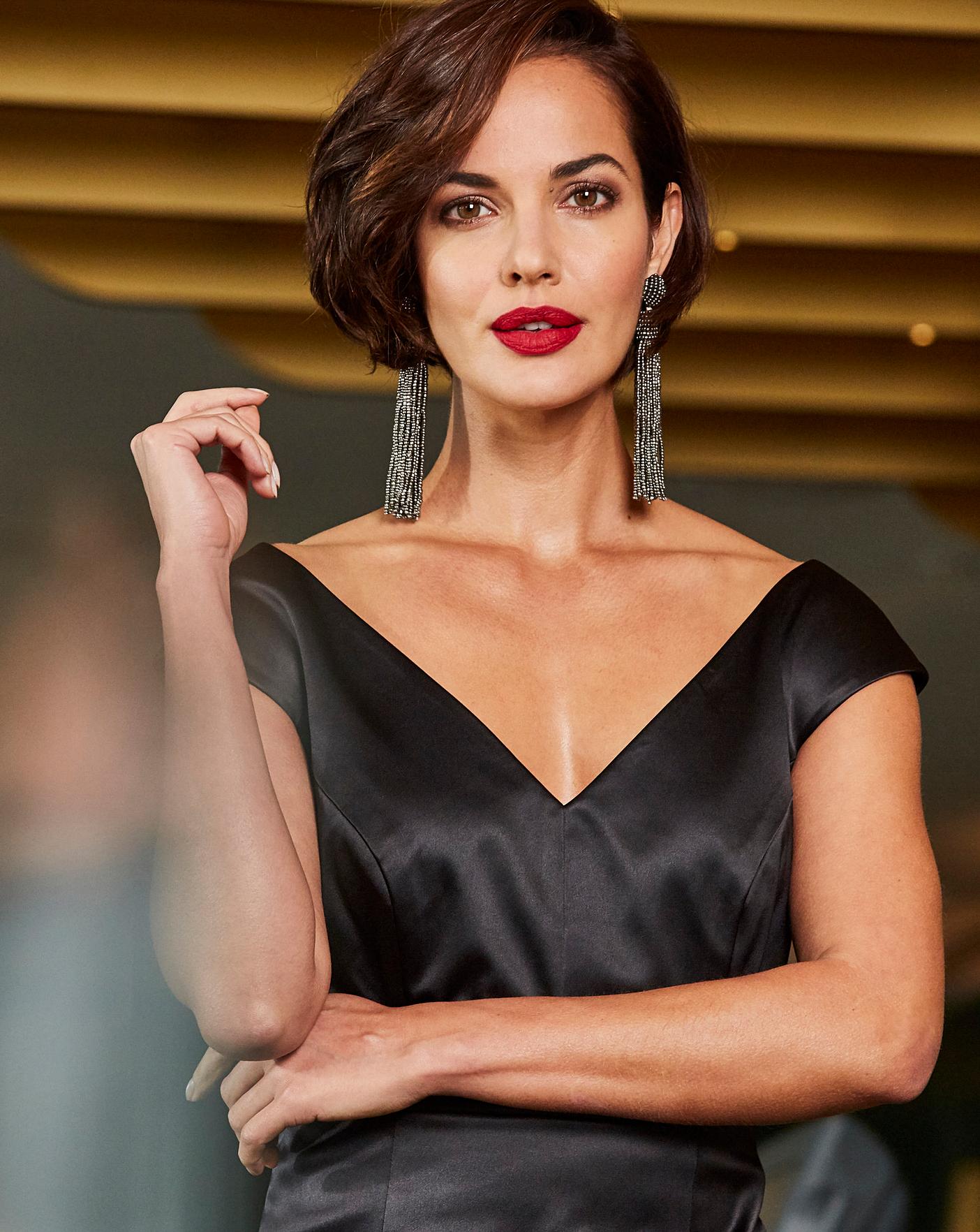 Joanna Hope Sateen Black Bodycon Dress J D Williams