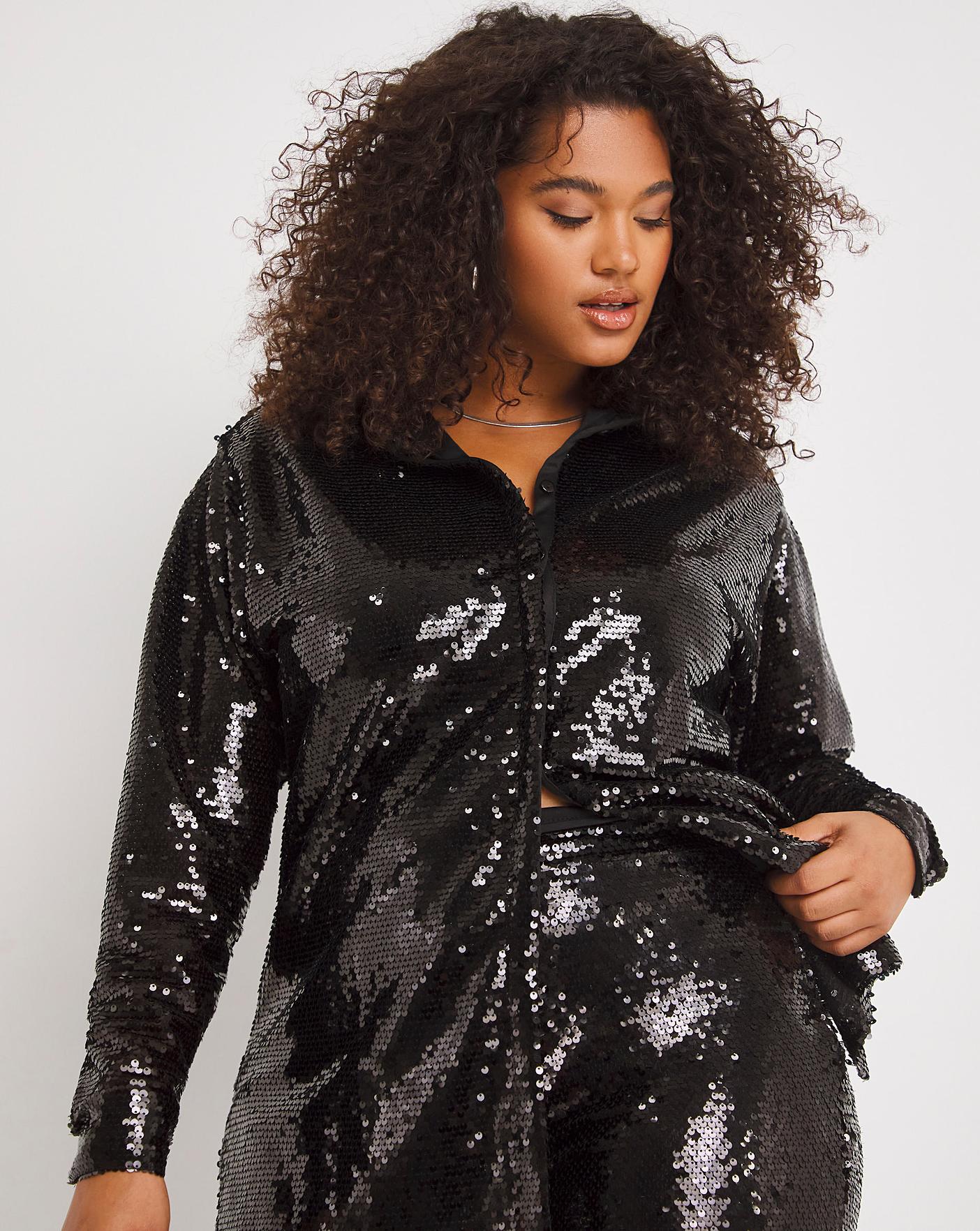 Black sequin button down shirt Clearance