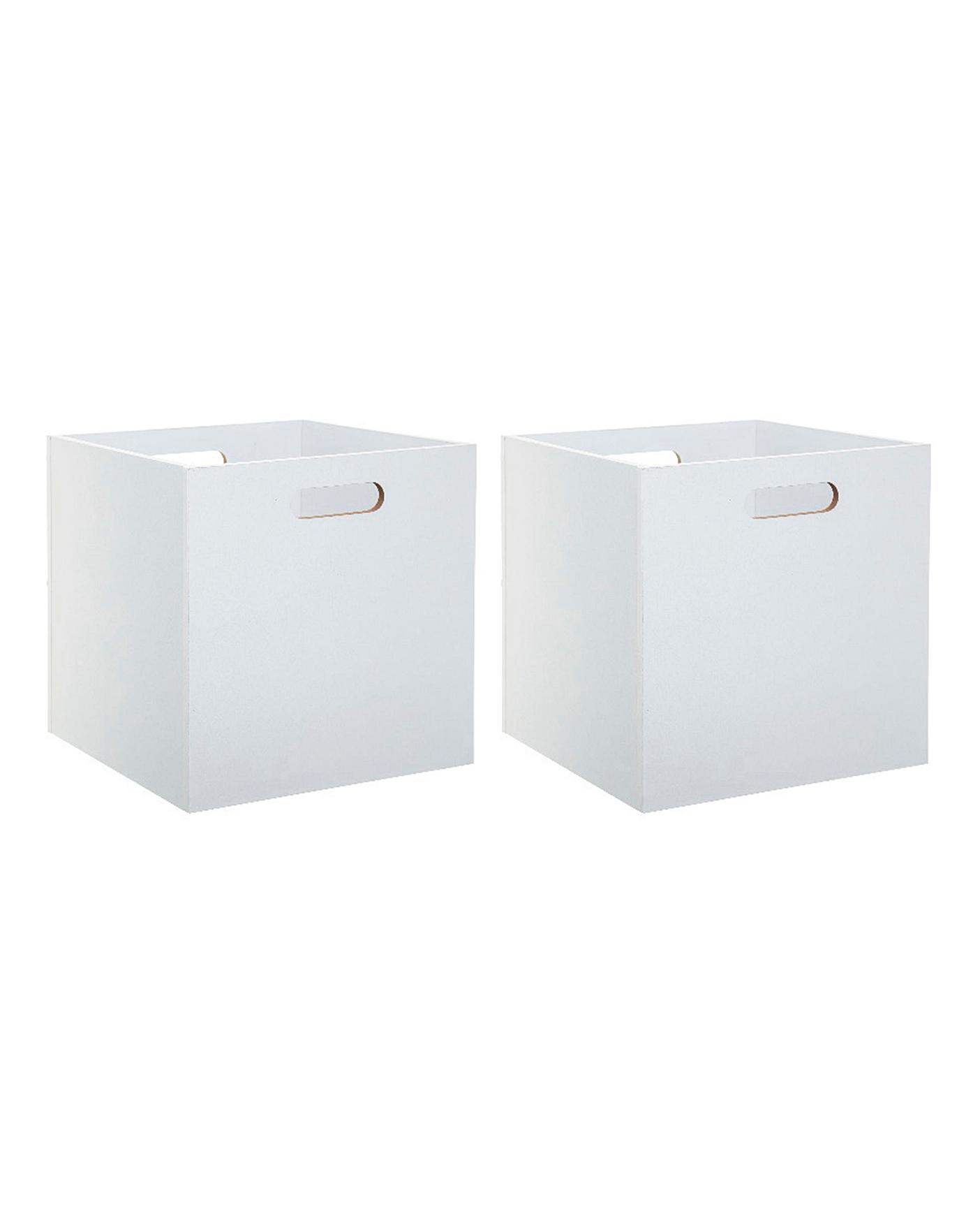 Set Of 2 White Wooden Cube Storage Boxes J D Williams