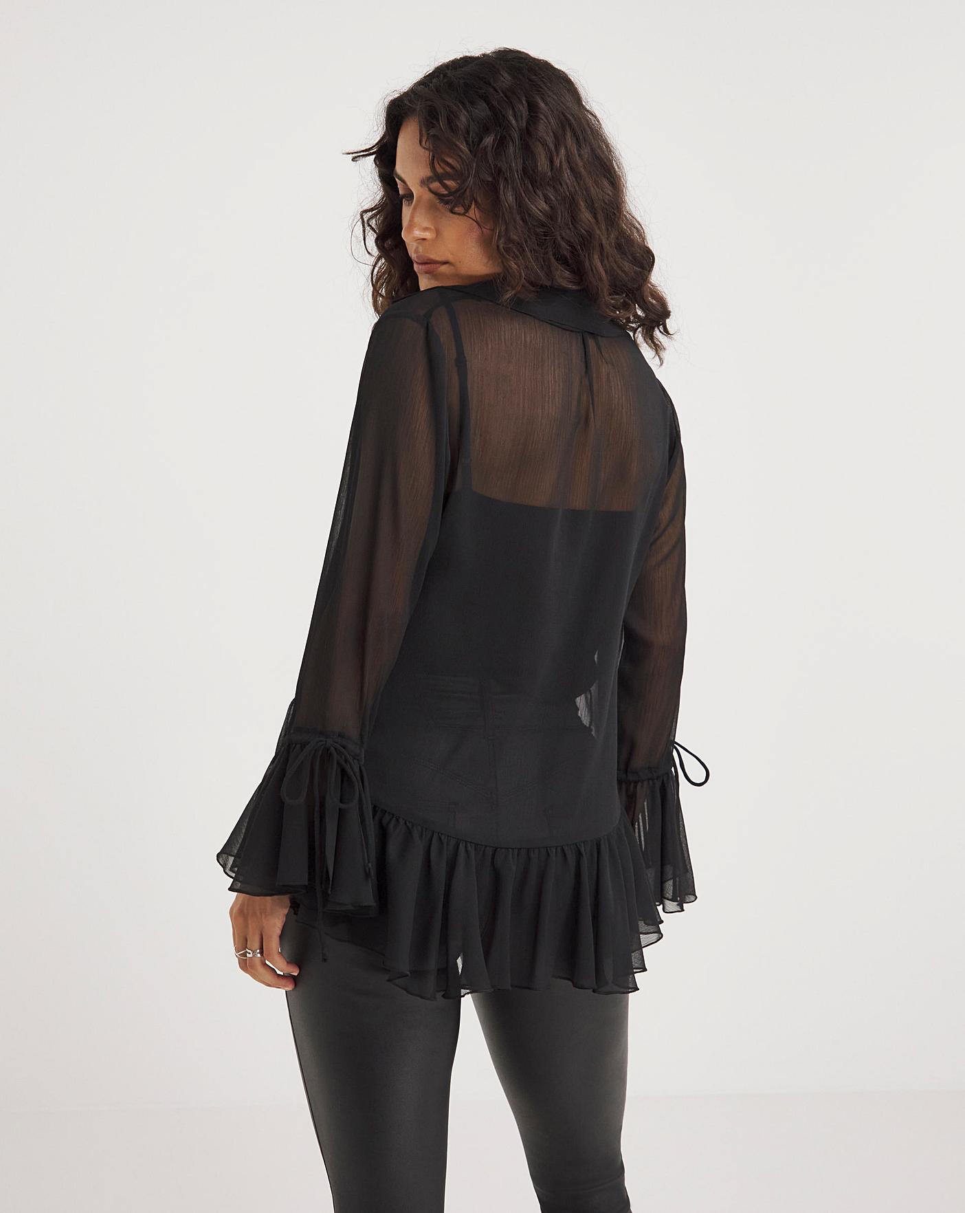 Black chiffon sales ruffle blouse