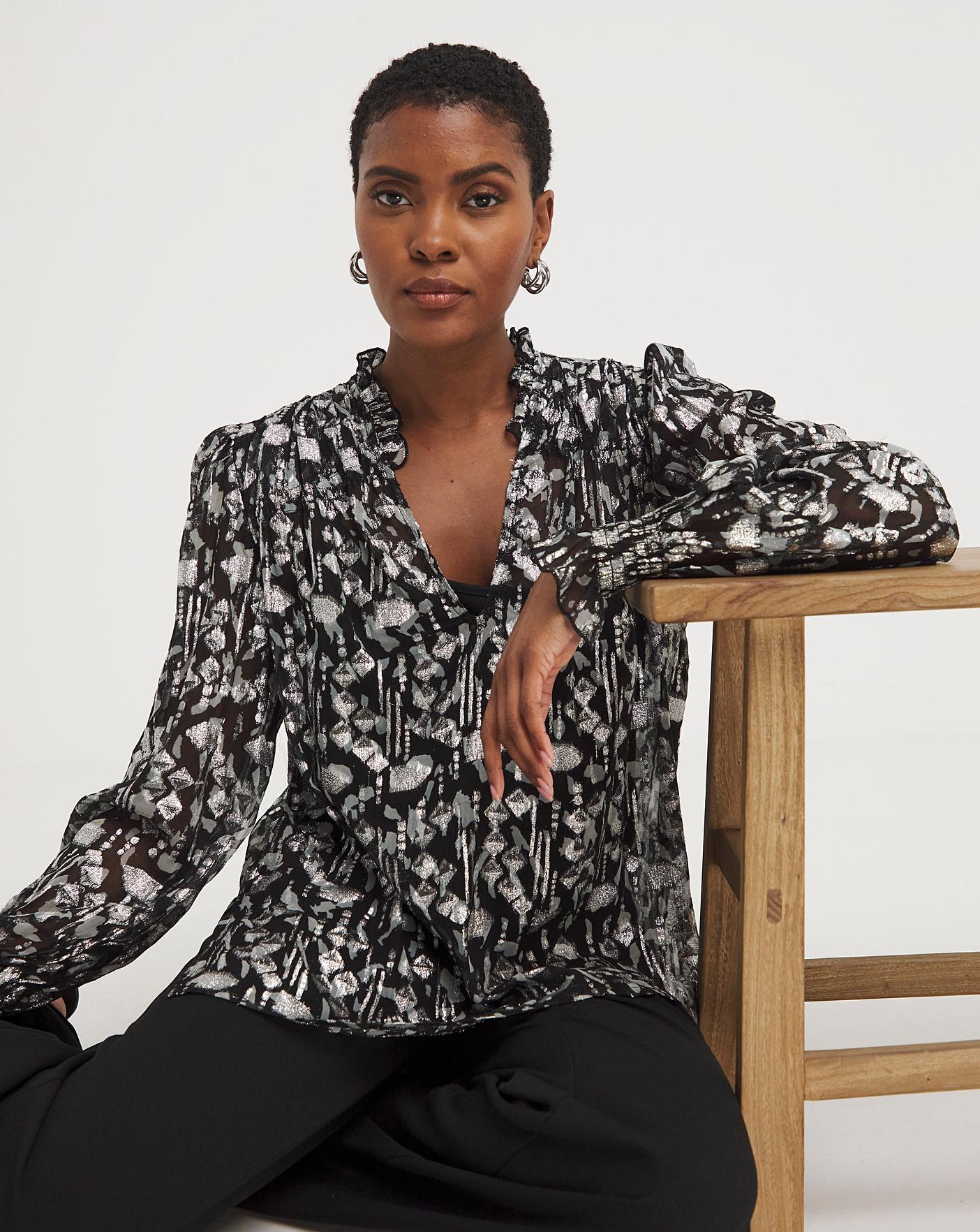 V Neck Metallic Jaquard Blouse | J D Williams