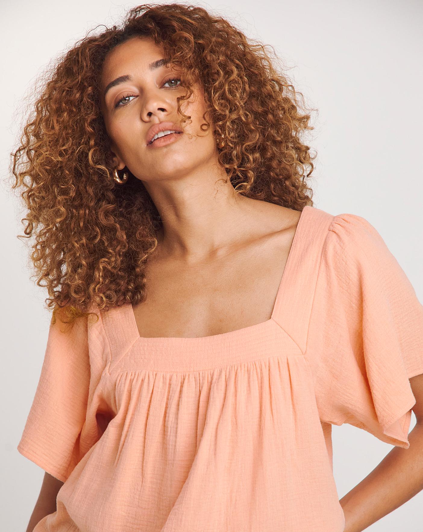 Cheesecloth Square Neck Top Fashion World