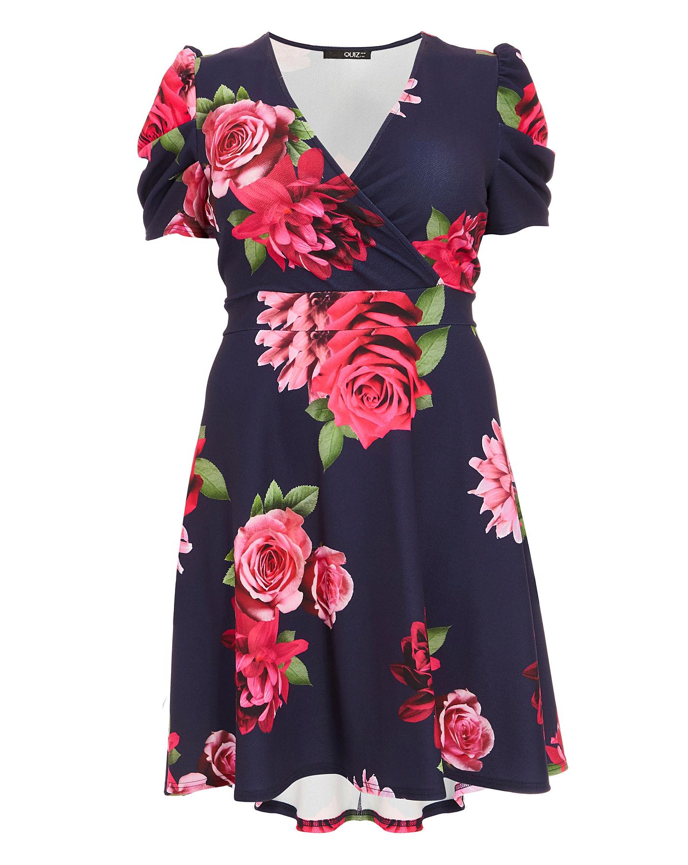 quiz floral dip hem dress