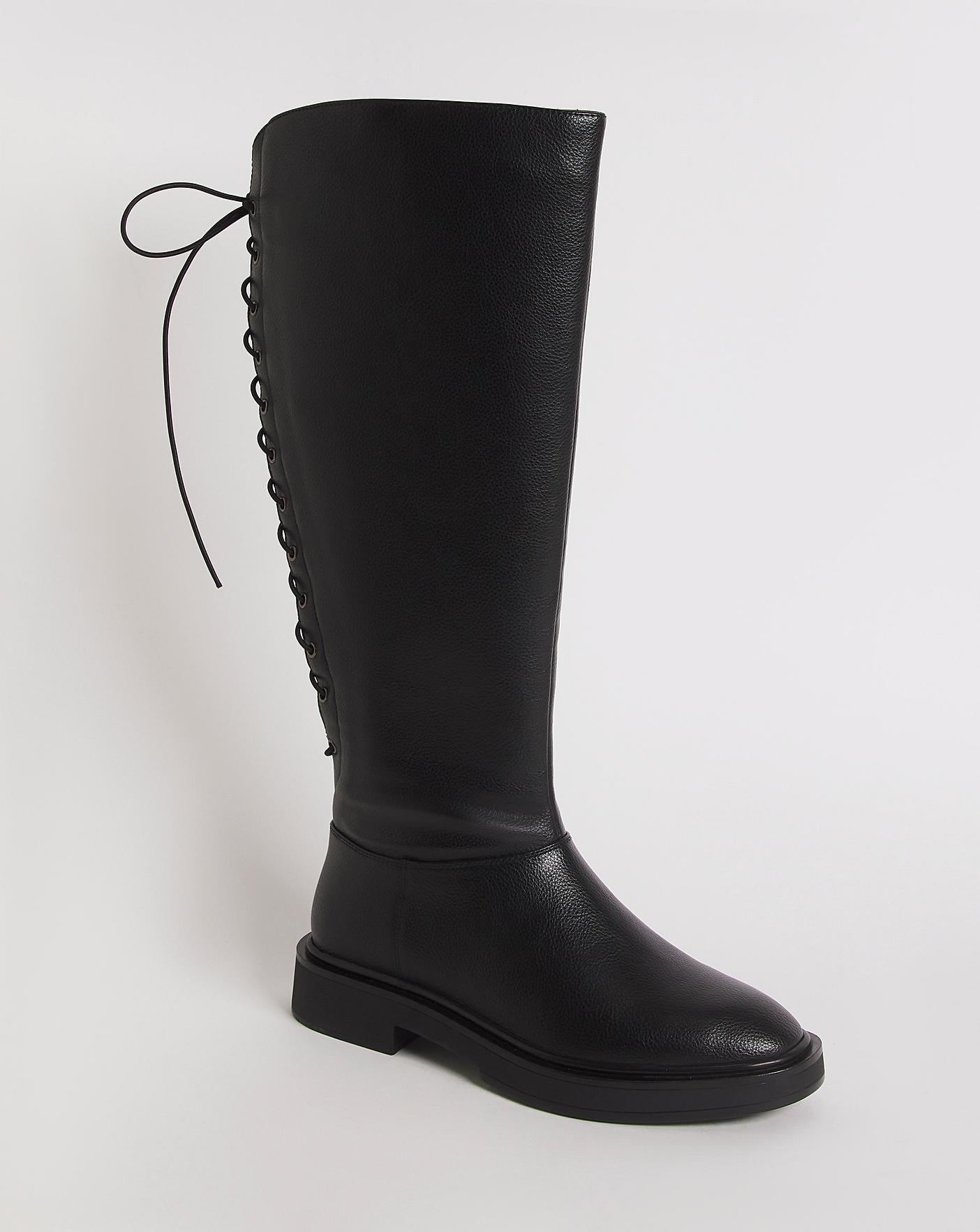 Flat lace up online knee high boots