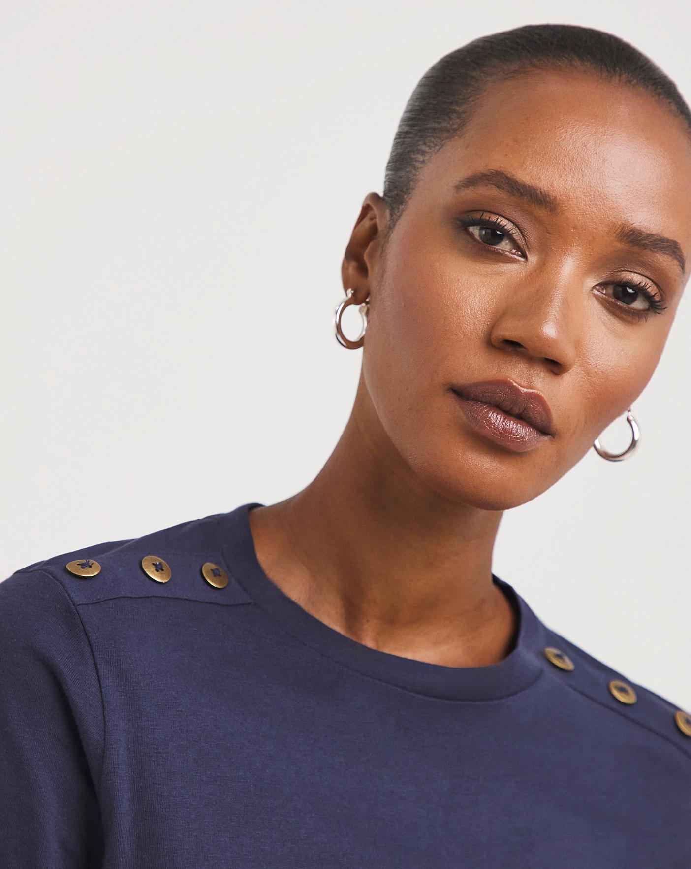 Navy Button Shoulder Top J D Williams