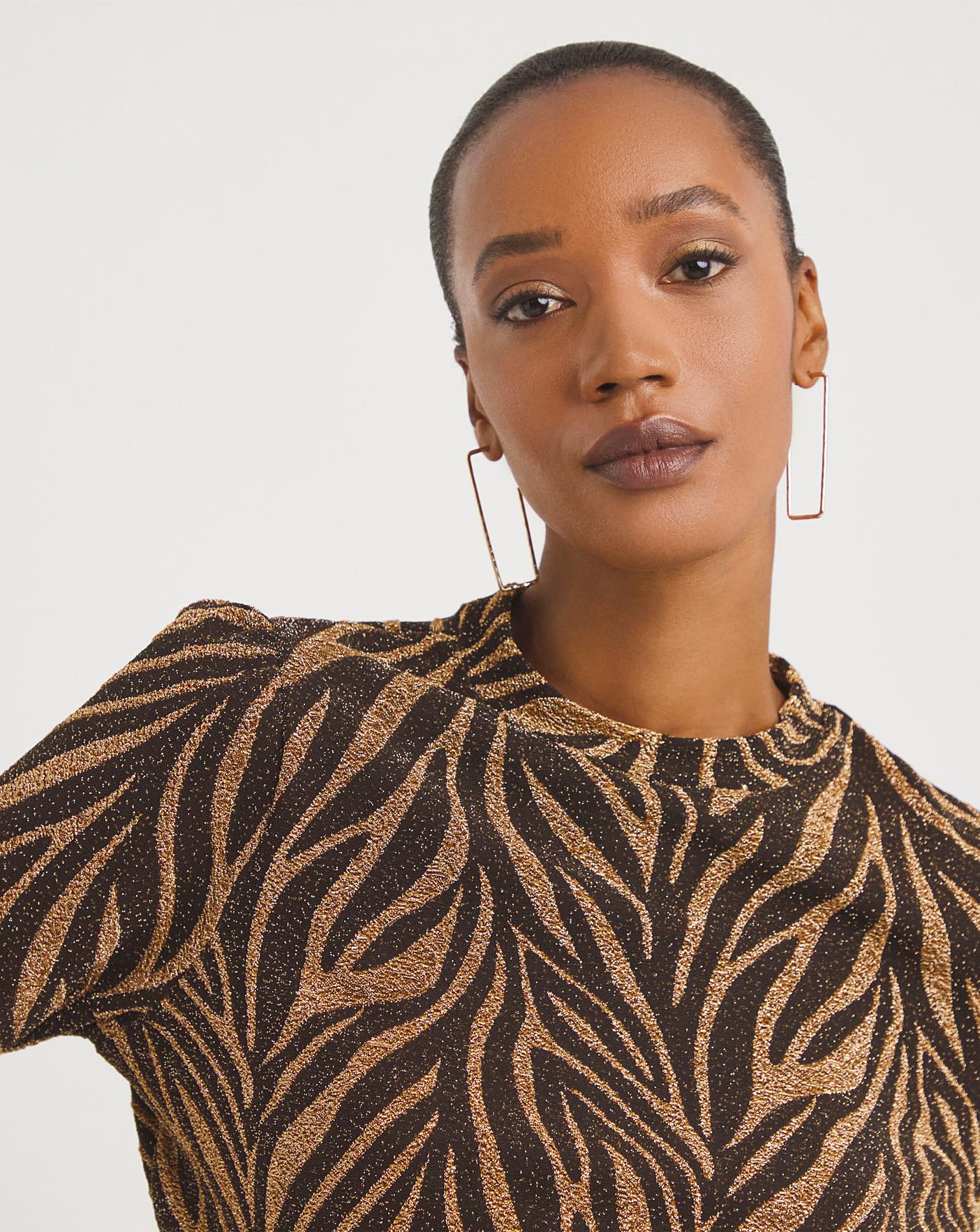 Puff Shoulder Metallic Animal Print Top J D Williams
