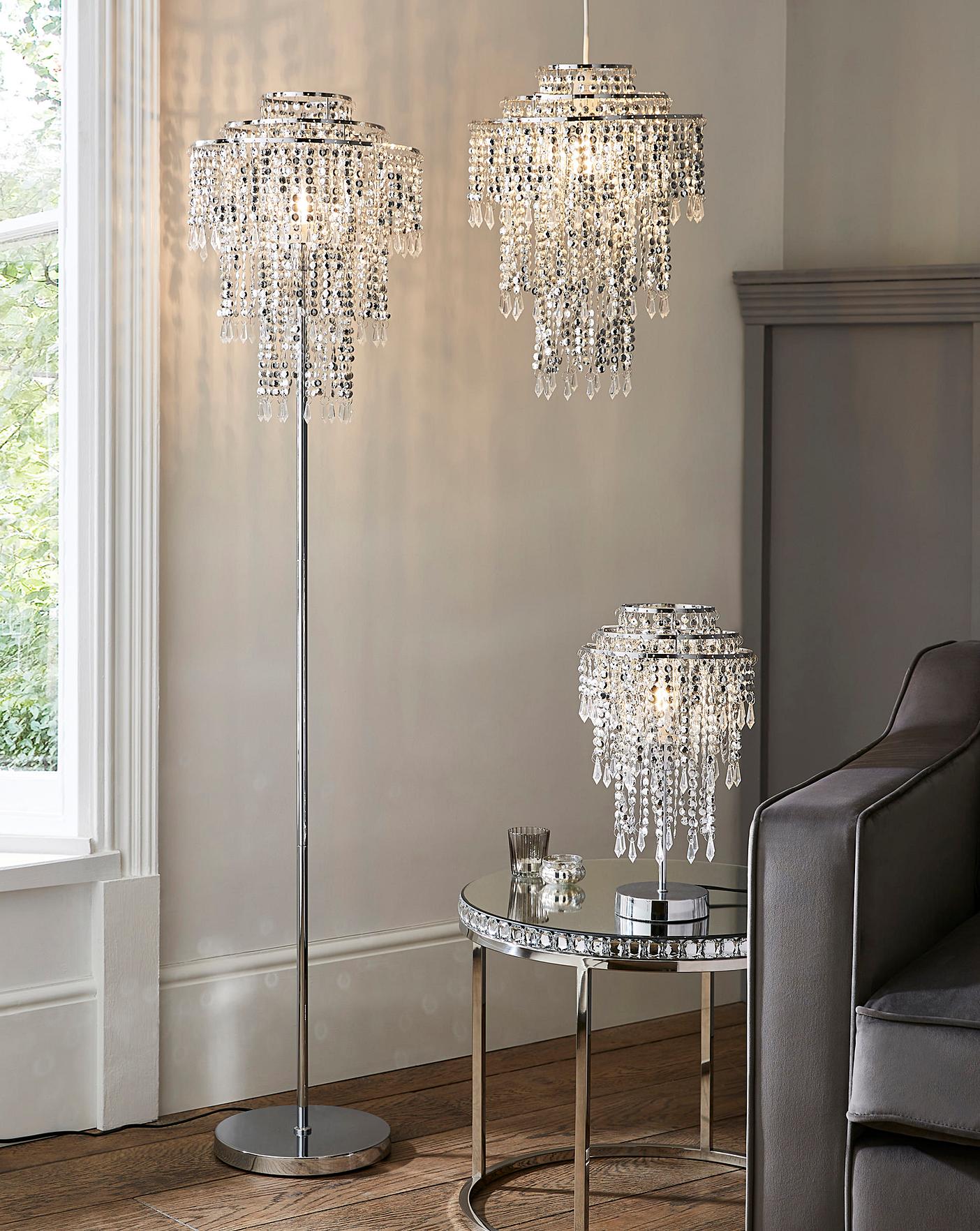 Crystal bead led white deals floor lamp