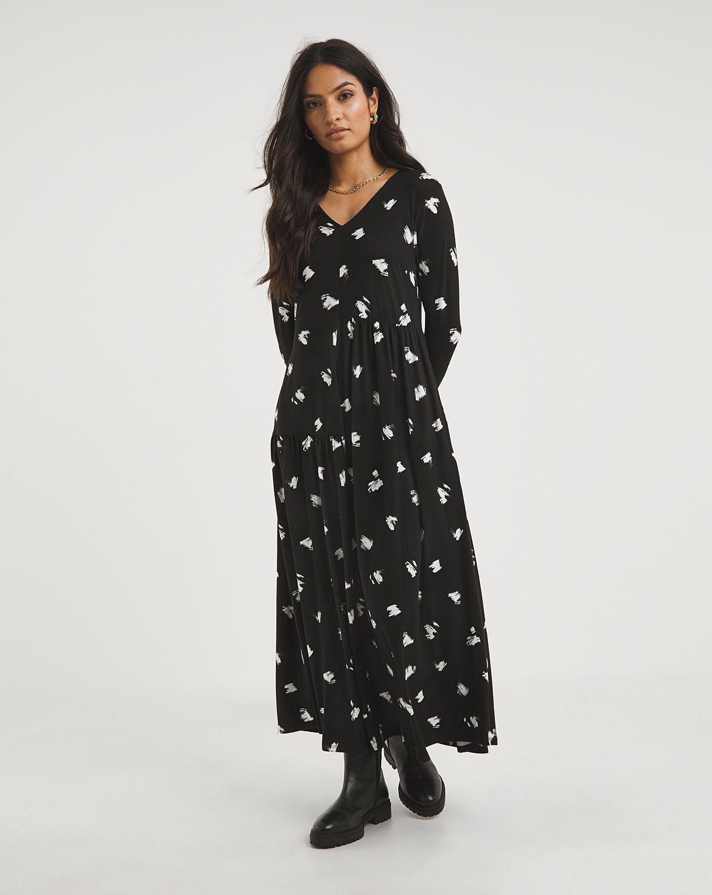 Black spotted asymmetrical outlet dress