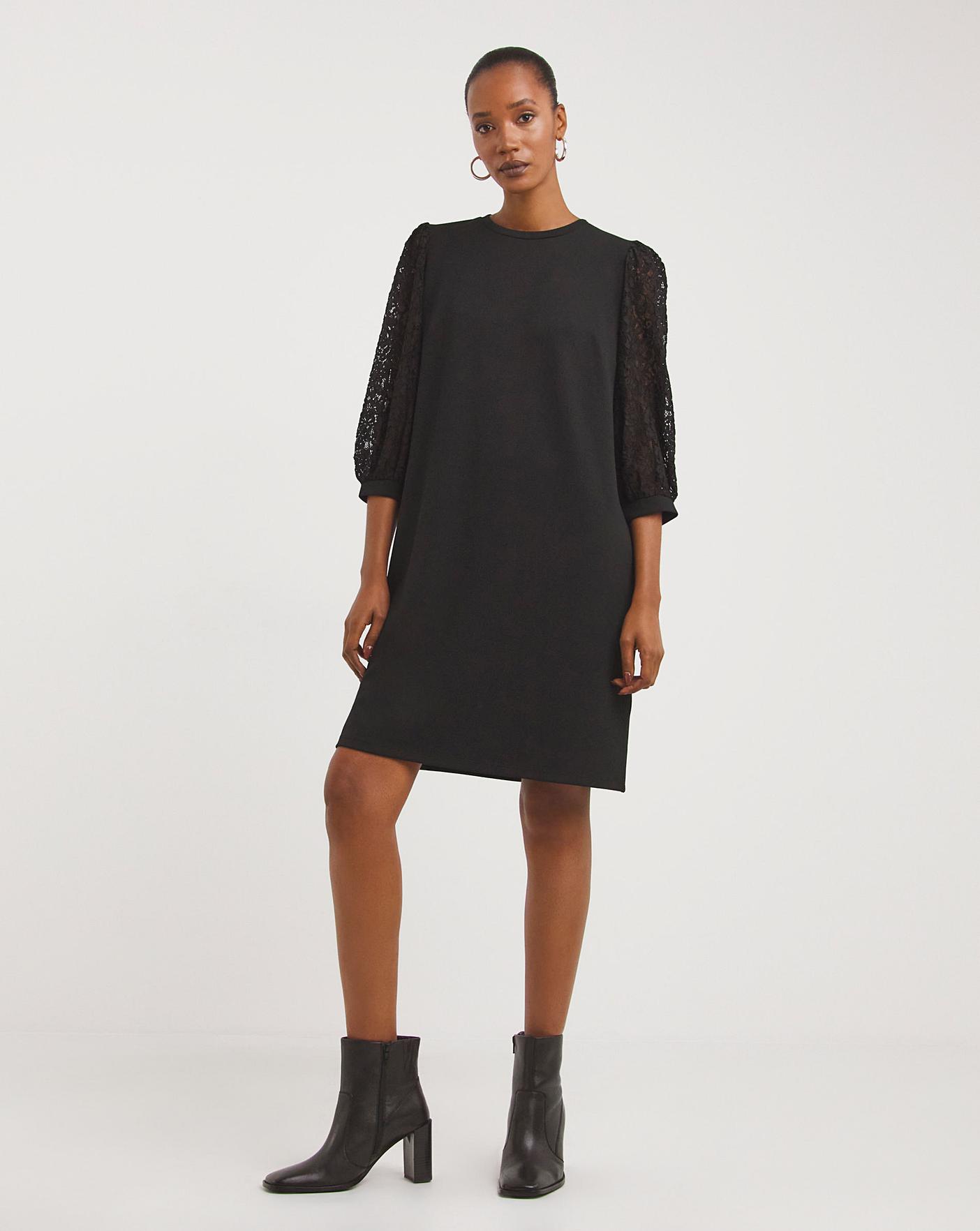 Black lace shift dress with sleeves hotsell