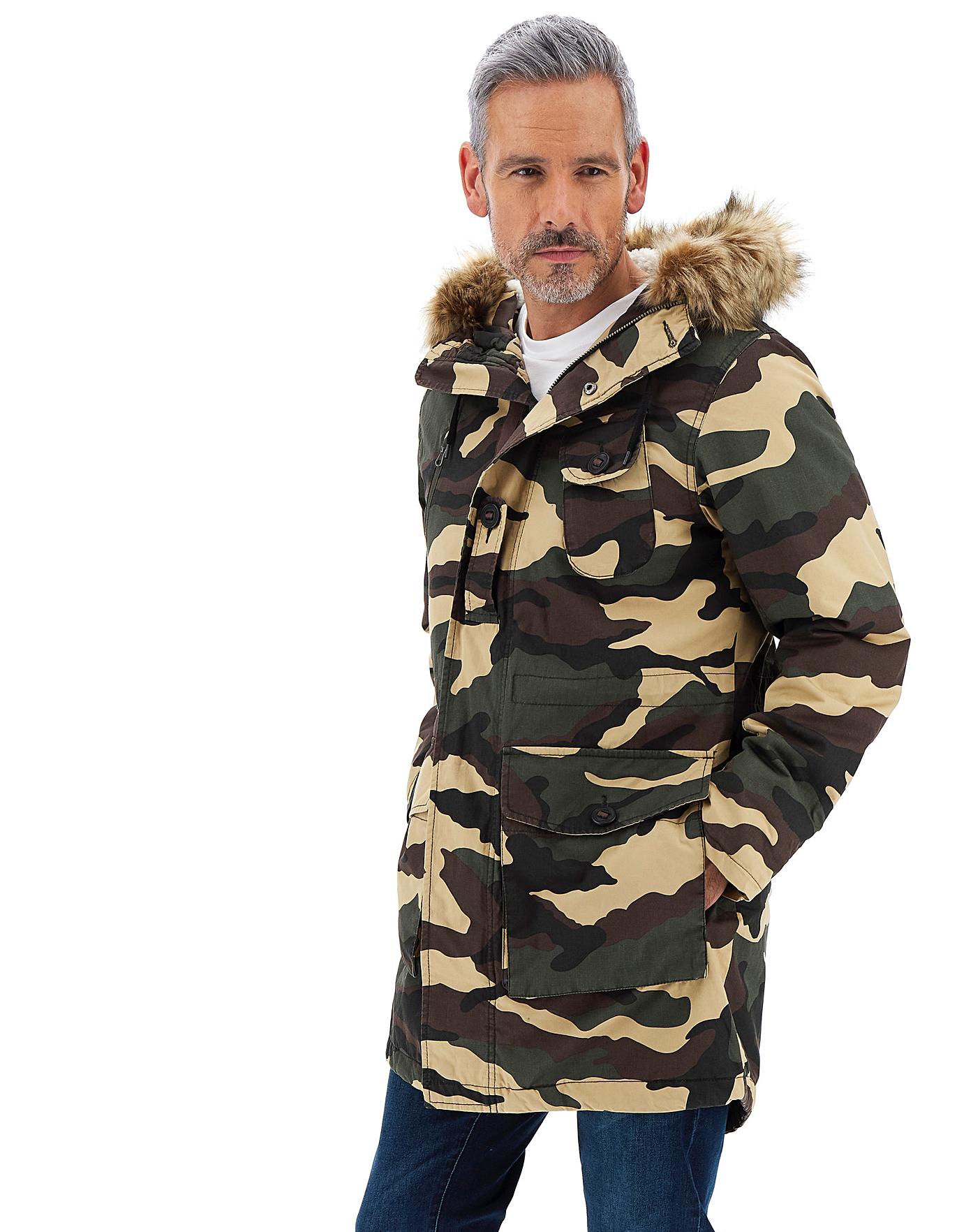 faux fur camo parka