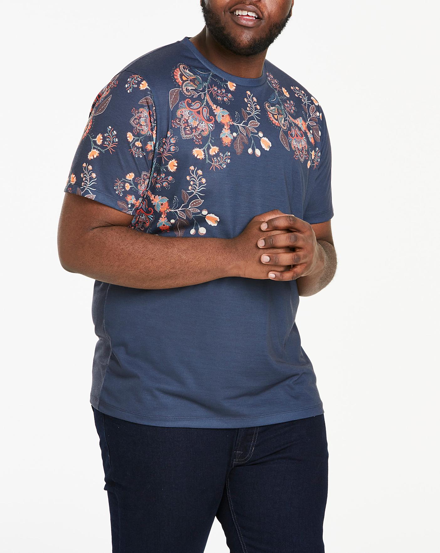 Navy Floral Print Sublimation T-Shirt L 